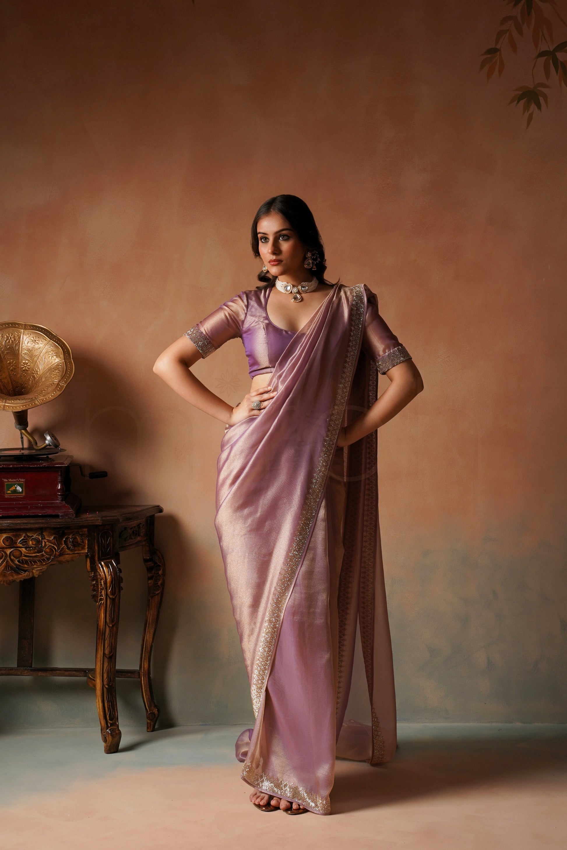Royal Dusty Mauve Saree with Embellished Border
