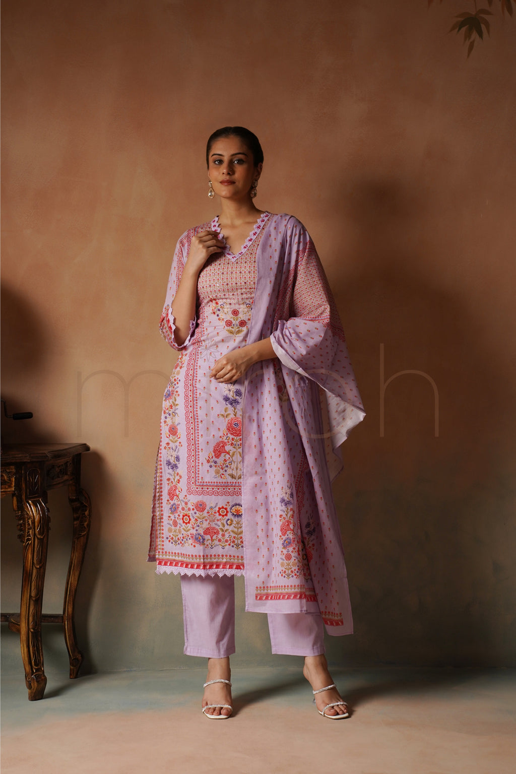 Lavender Bloom Floral Print Cotton Kurta Set