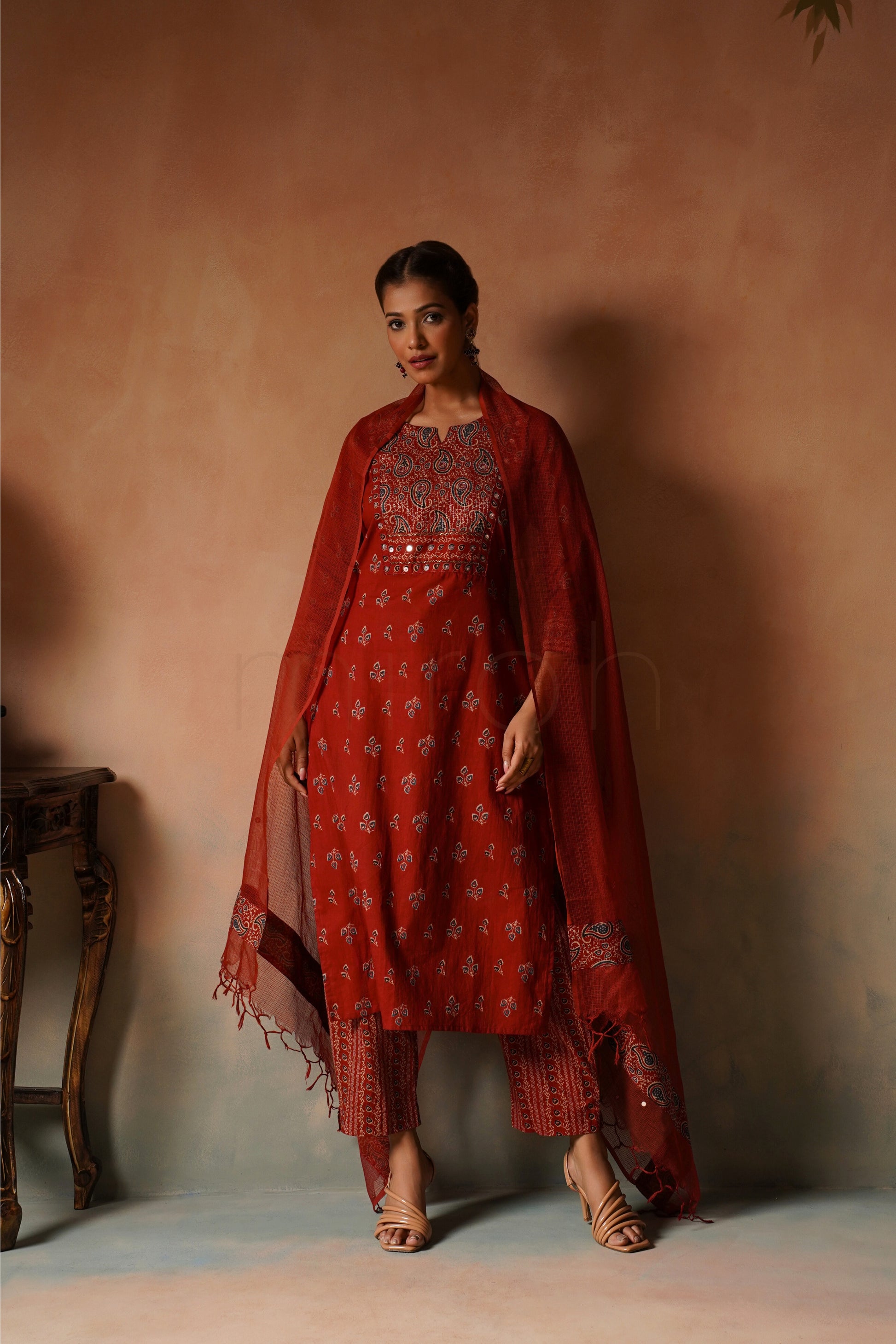 Maroon Printed Cotton Suit Set