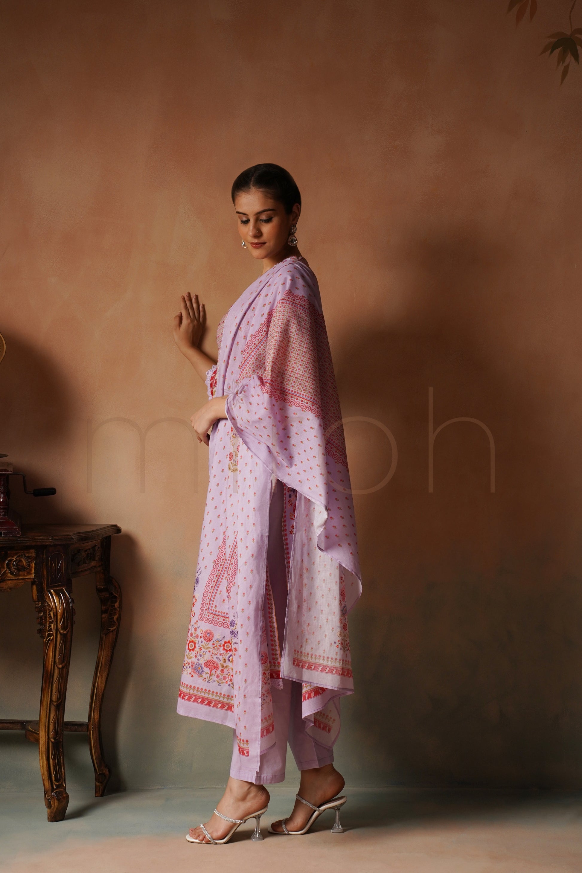 Lavender Bloom Floral Print Cotton Kurta Set