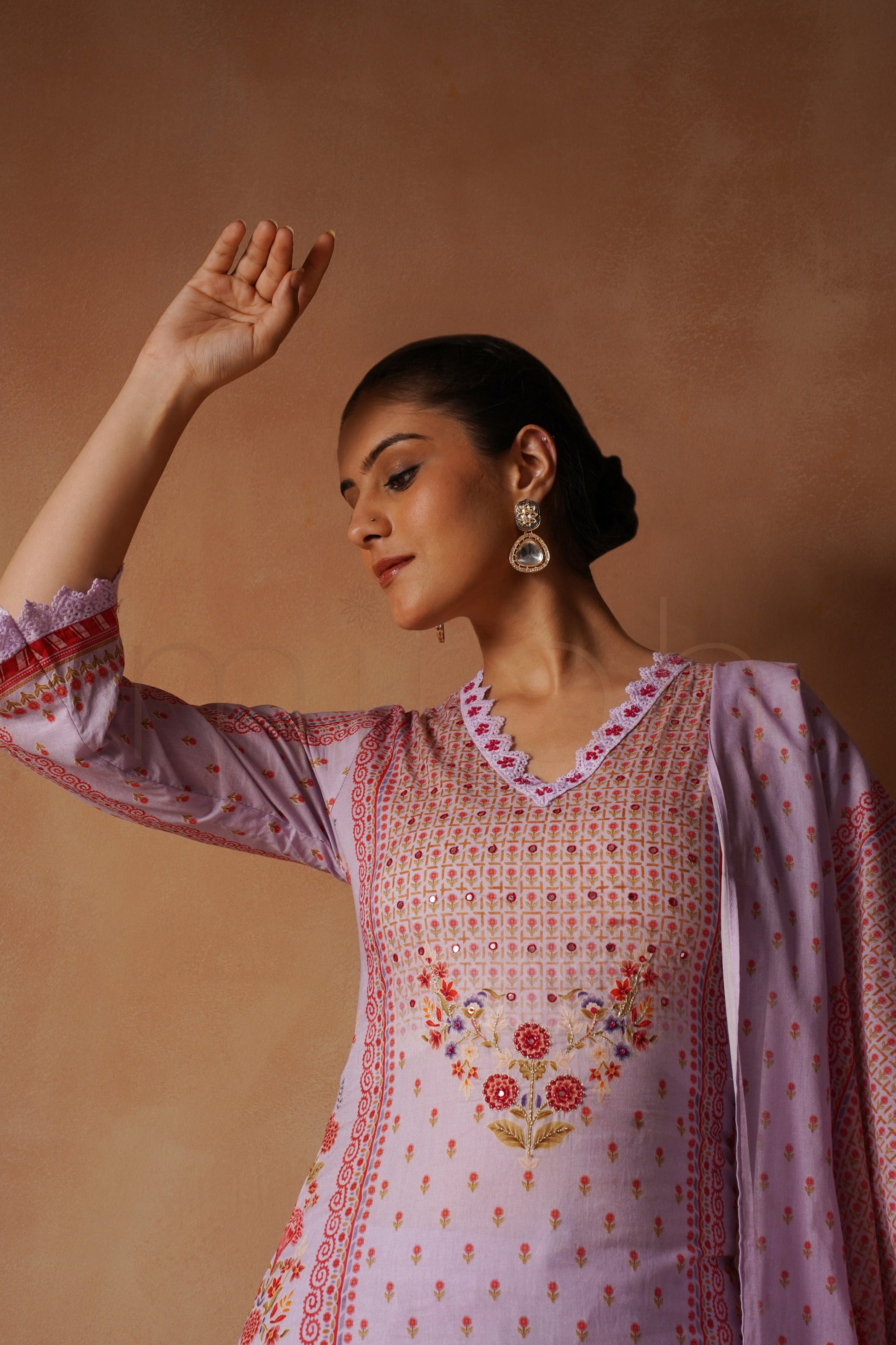 Lavender Bloom Floral Print Cotton Kurta Set