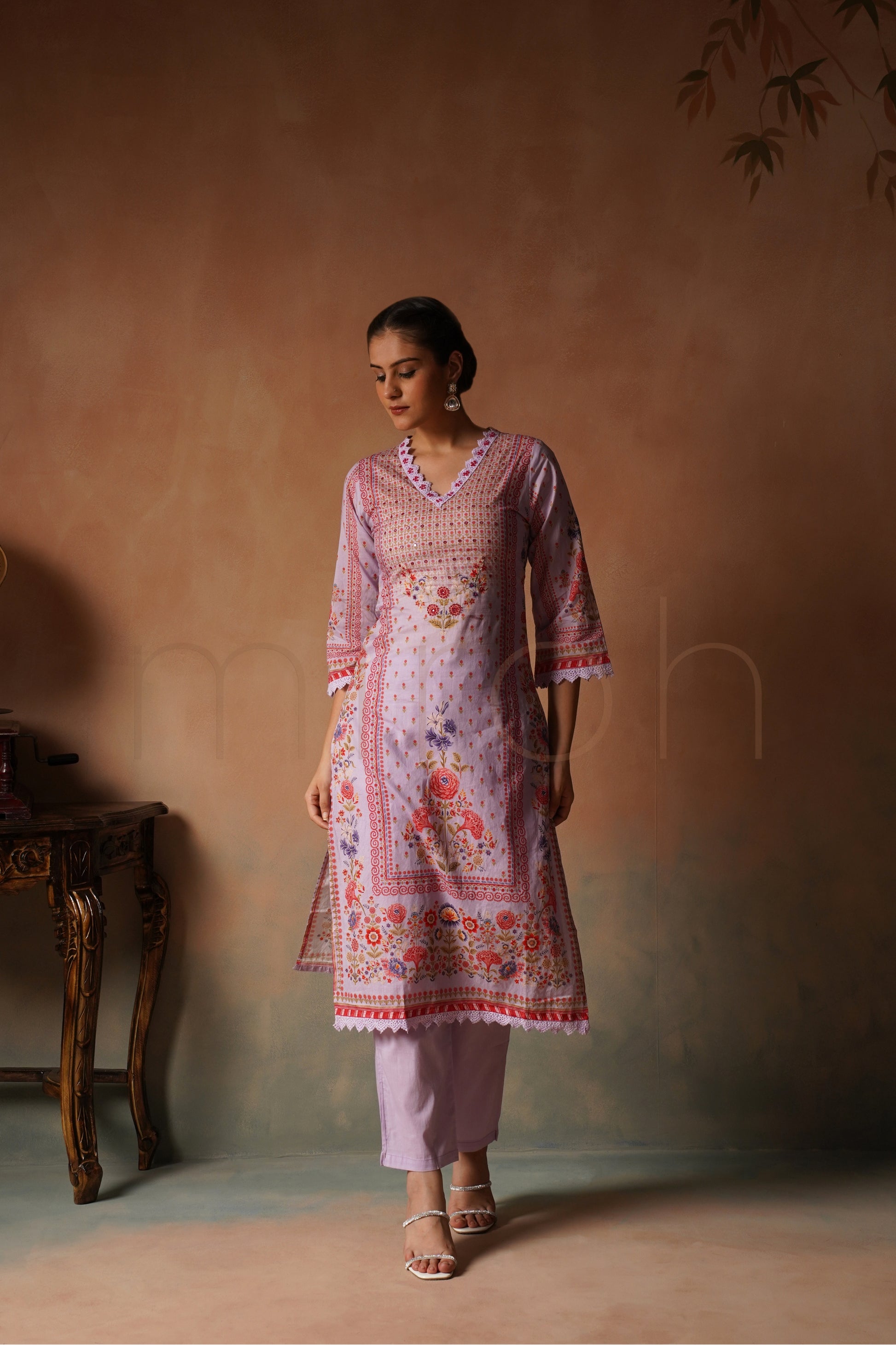 Lavender Bloom Floral Print Cotton Kurta Set