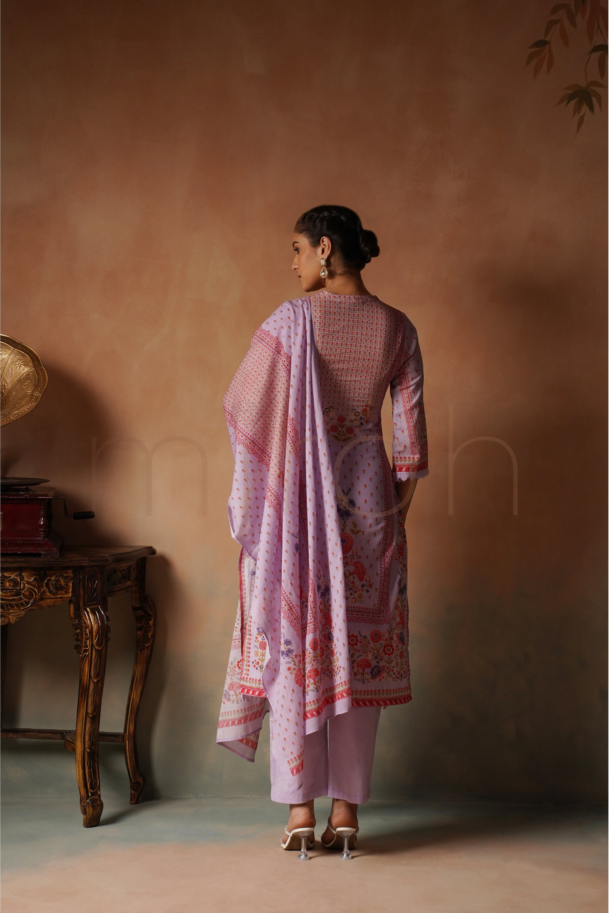 Lavender Bloom Floral Print Cotton Kurta Set