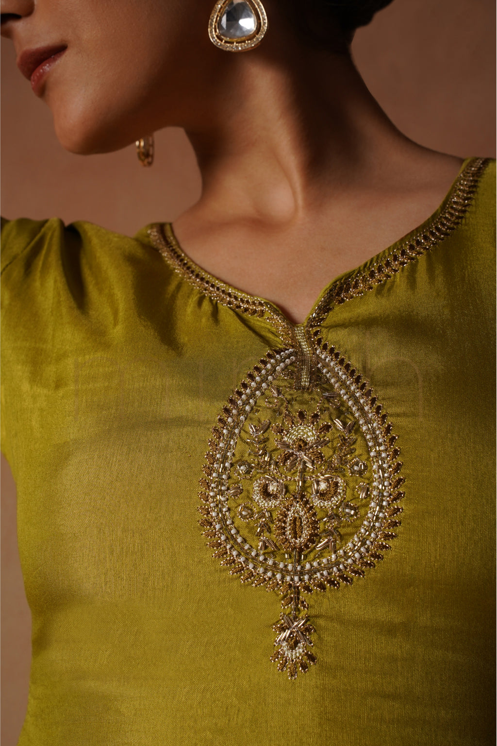 Lime Zari Green Embroidered Suit in Russian Silk