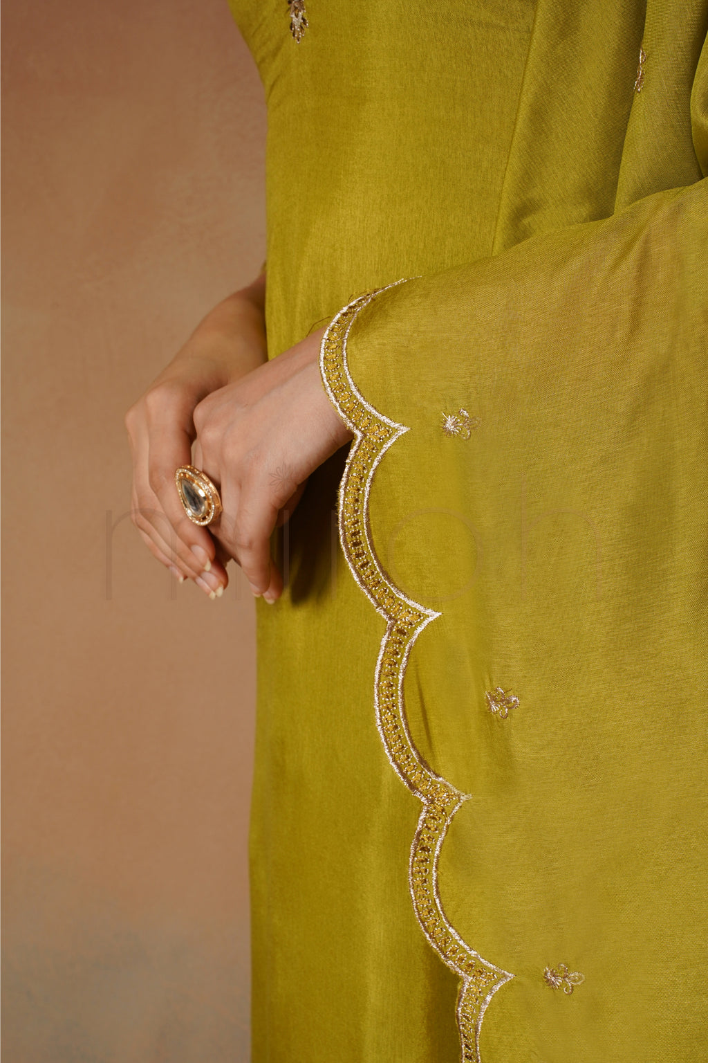 Lime Zari Green Embroidered Suit in Russian Silk