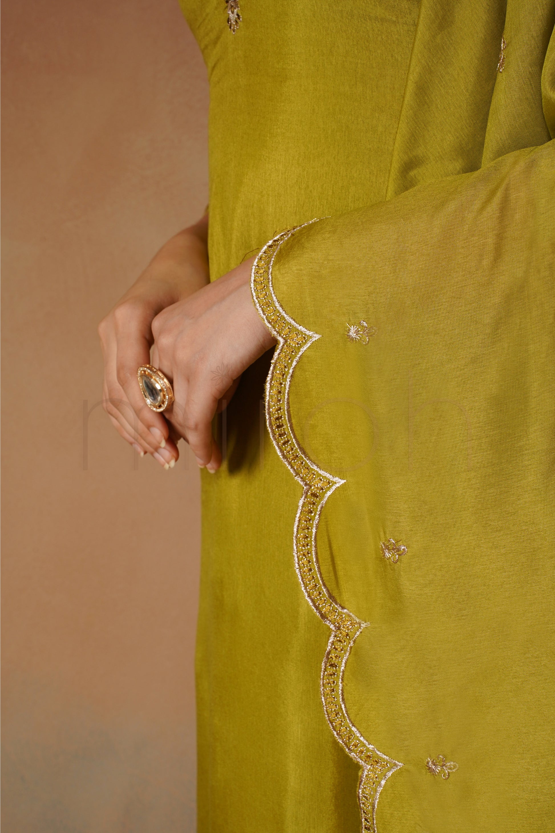 Lime Zari Green Embroidered Suit in Russian Silk