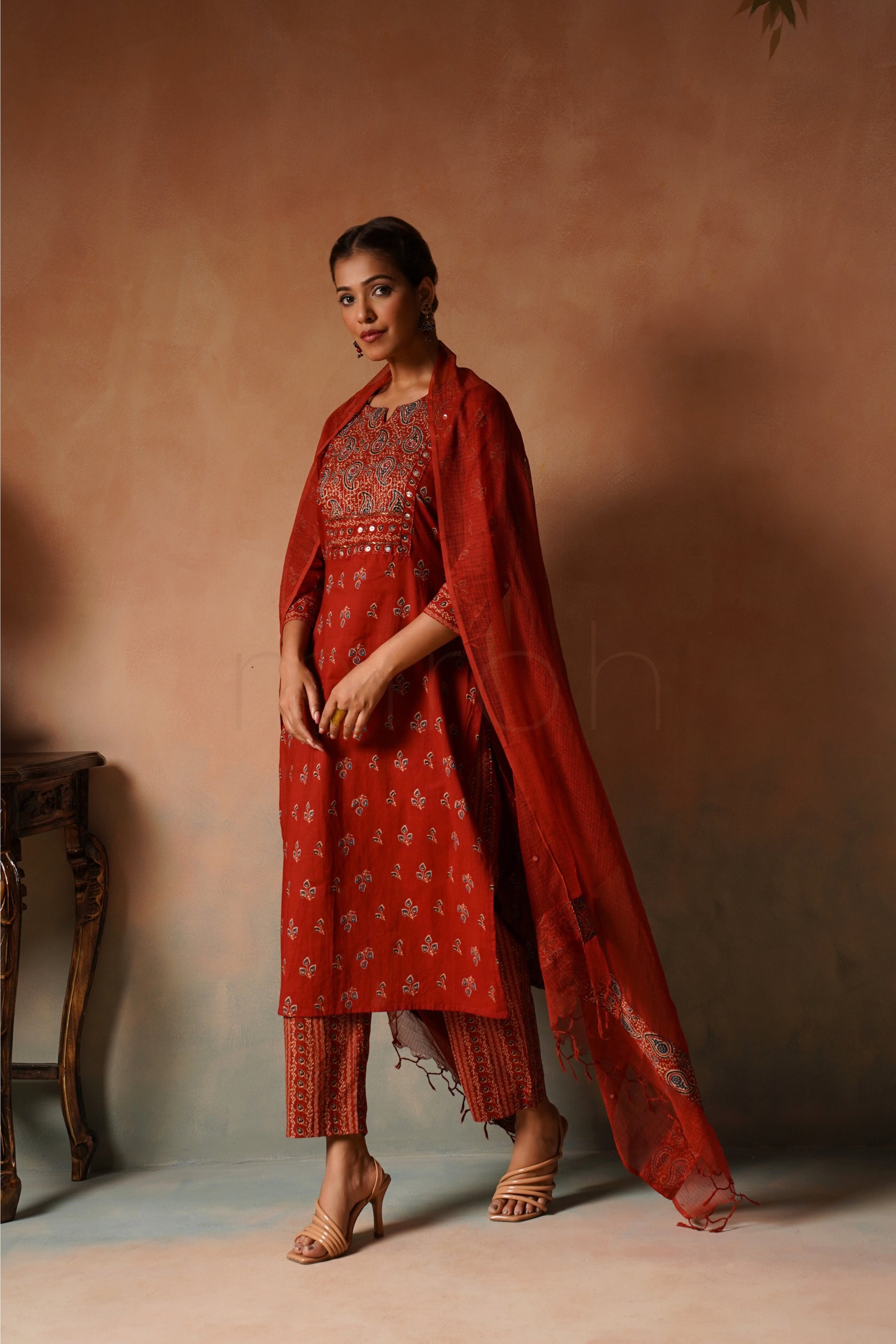Maroon Printed Cotton Suit Set