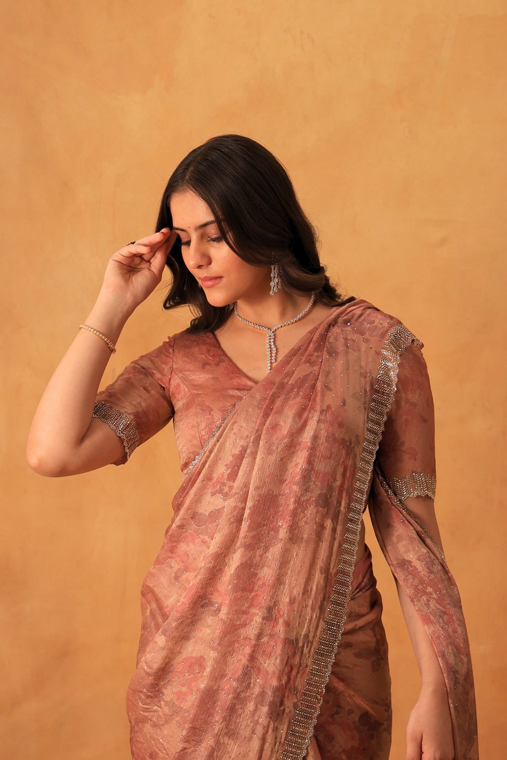 Blush Rose Pink Floral Printed Saree