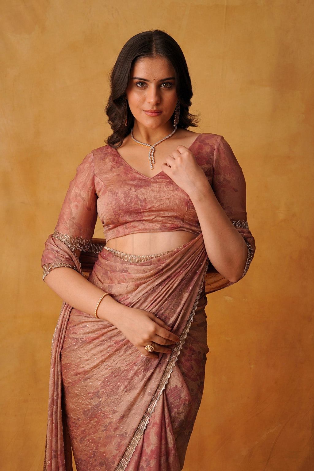 Blush Rose Pink Floral Printed Saree