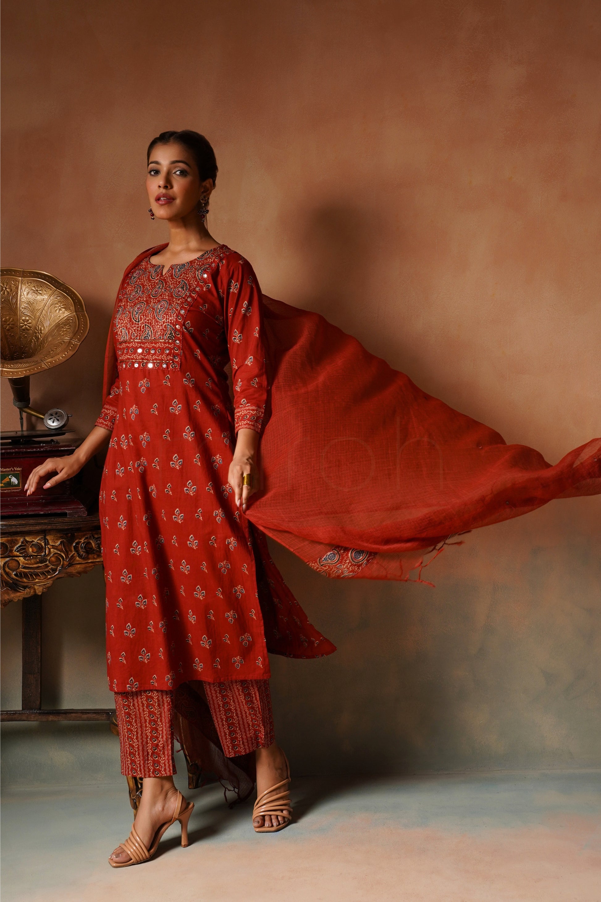 Maroon Printed Cotton Suit Set
