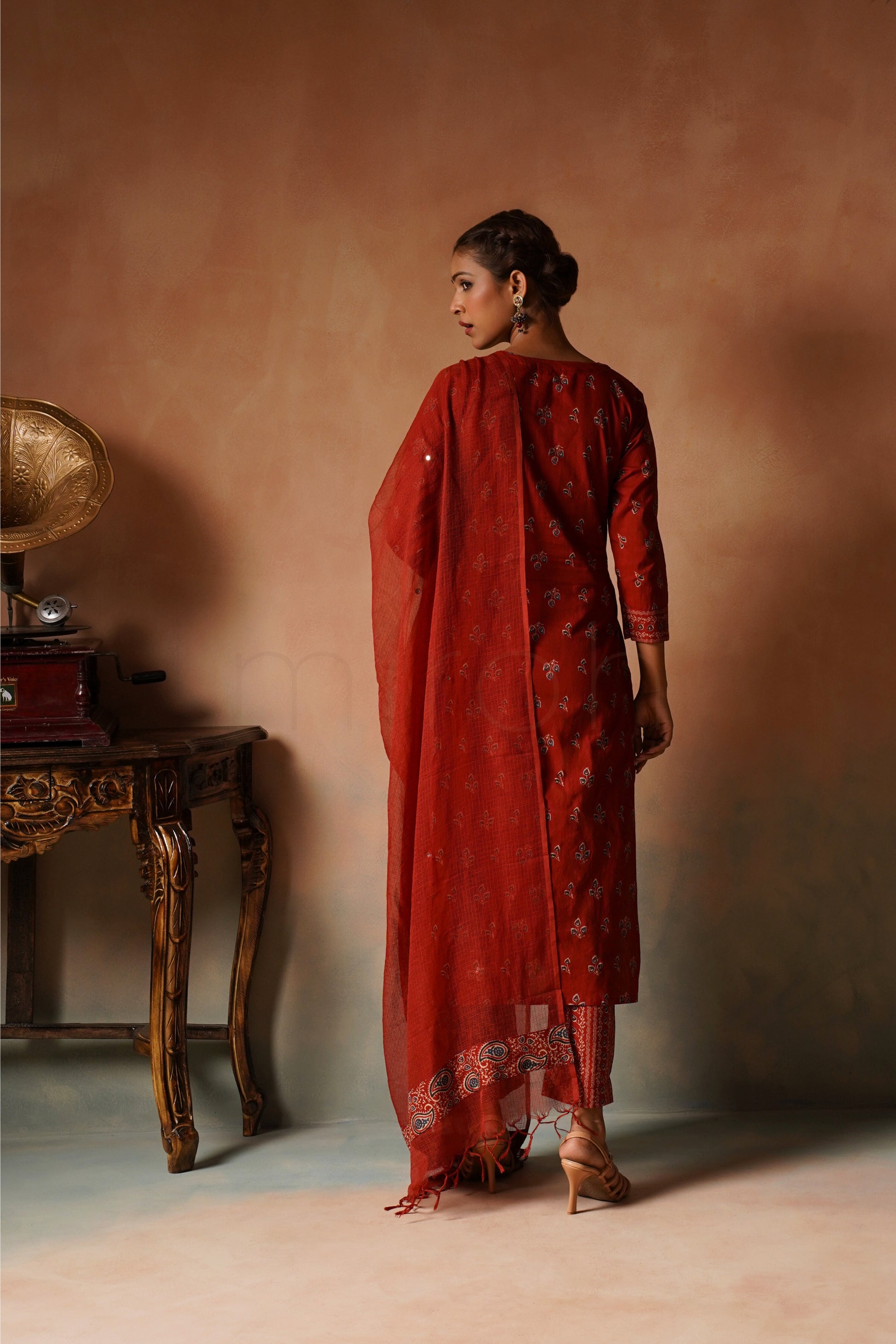 Maroon Printed Cotton Suit Set