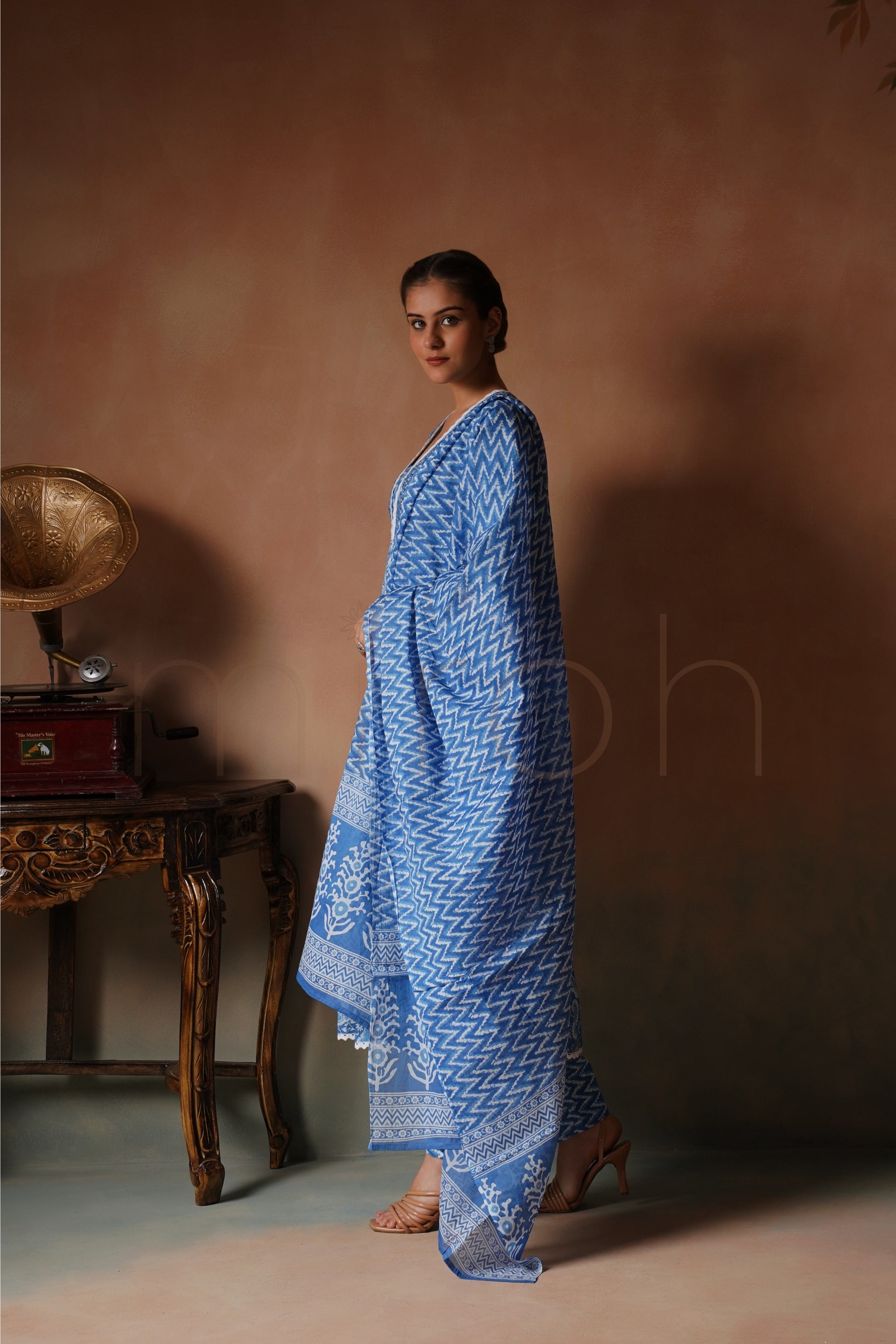 Azure Blue Printed Anarkali Set