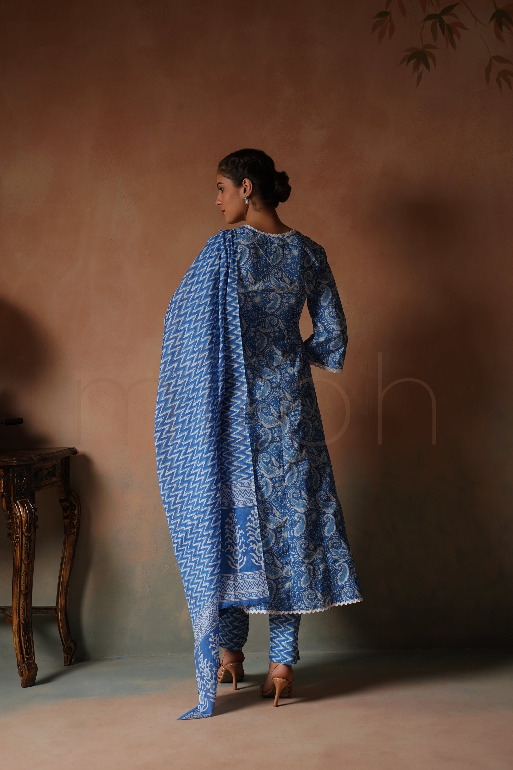Azure Blue Printed Anarkali Set
