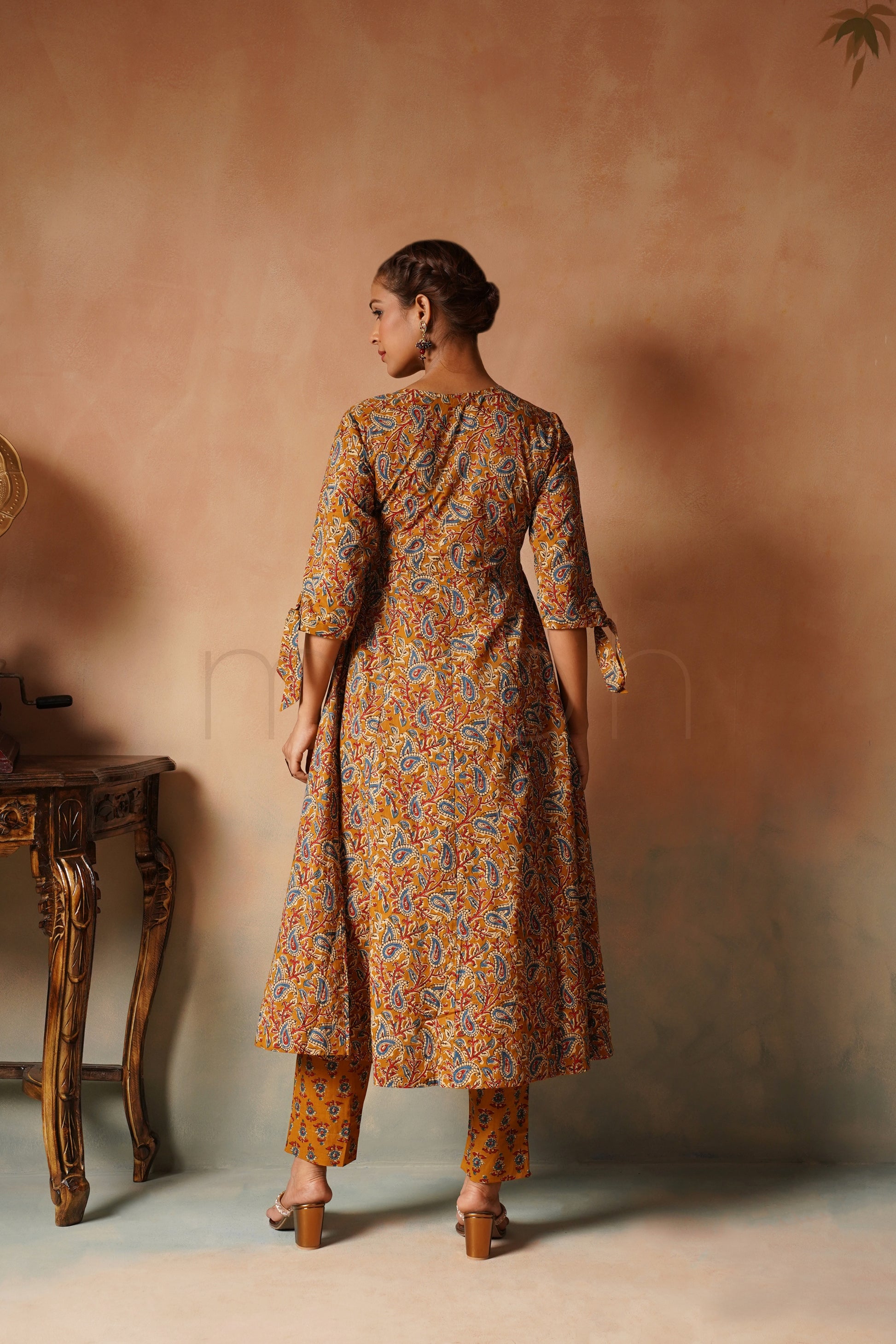 Mustard Printed Angrakha Anarkali Set