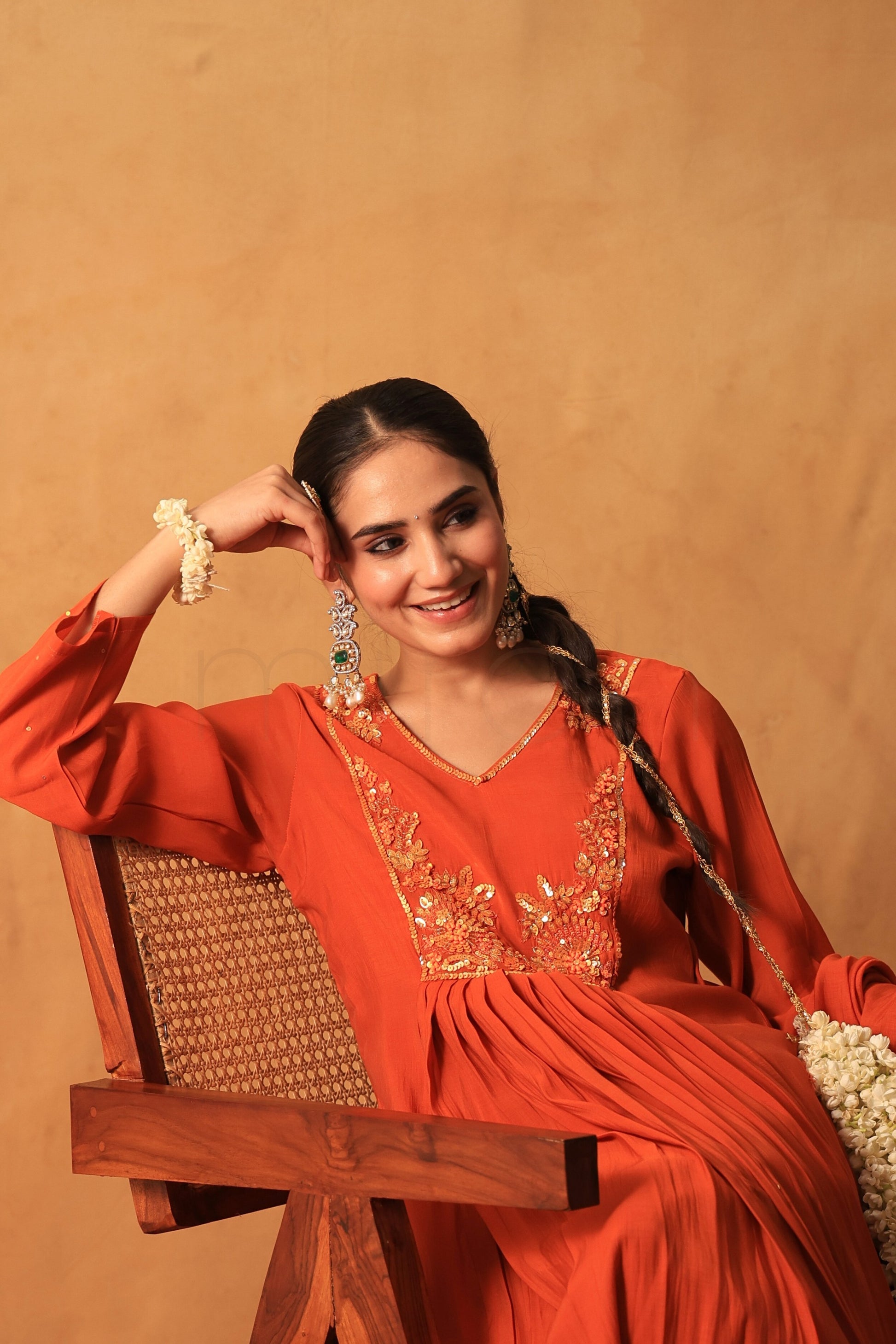 Rust Orange Glow Mul Chanderi Suit Set