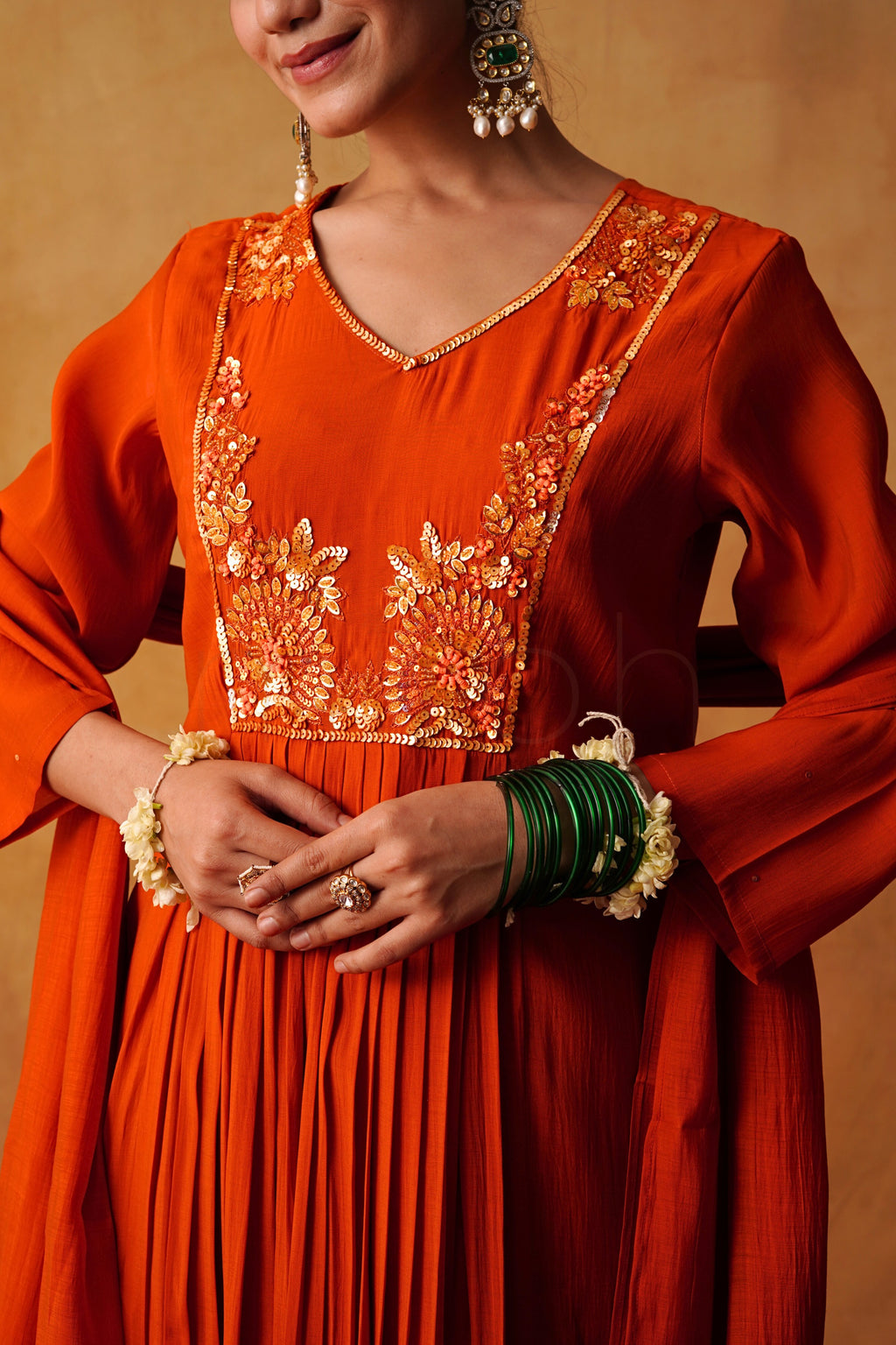 Rust Orange Glow Mul Chanderi Suit Set