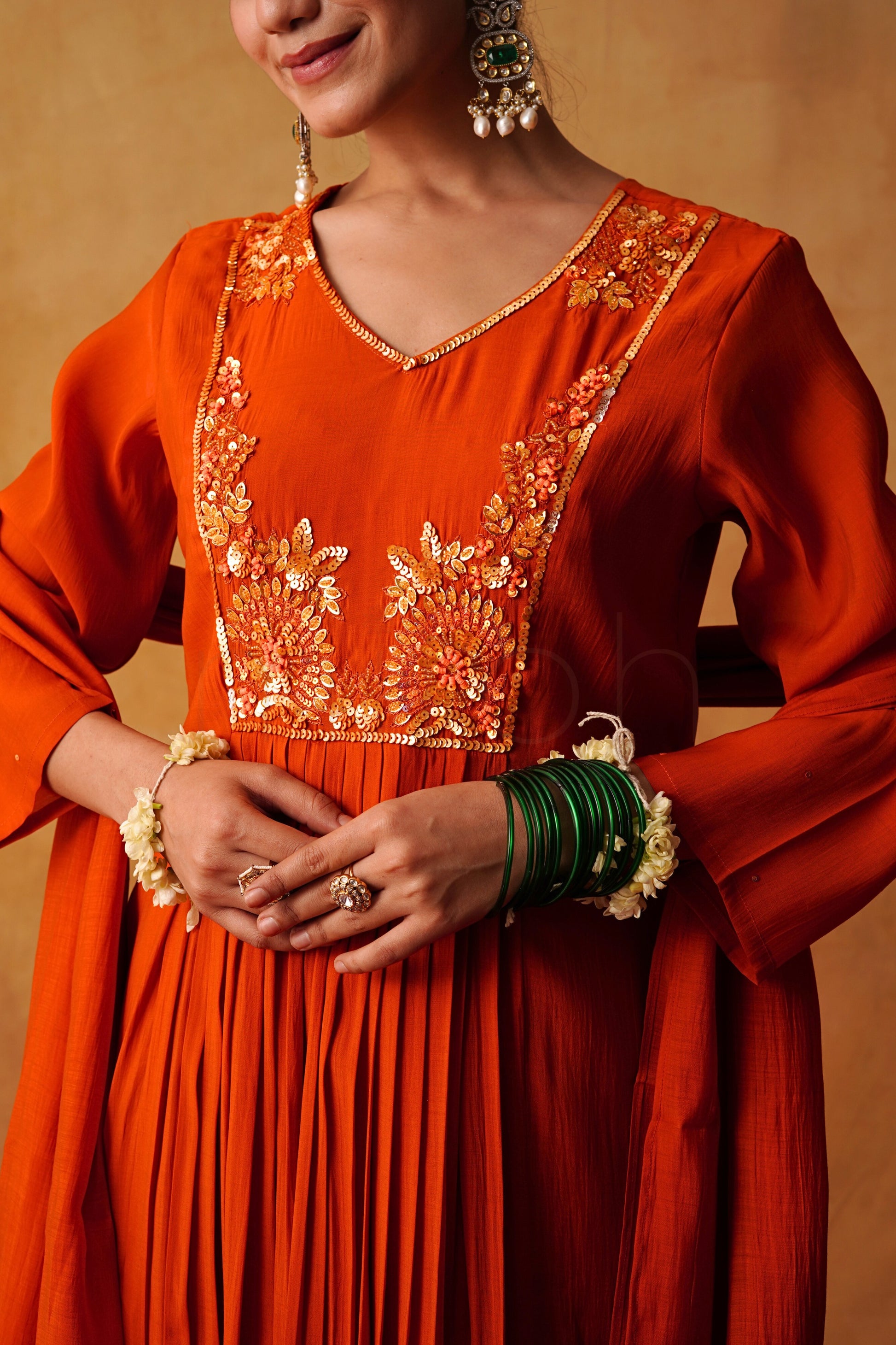 Rust Orange Glow Mul Chanderi Suit Set