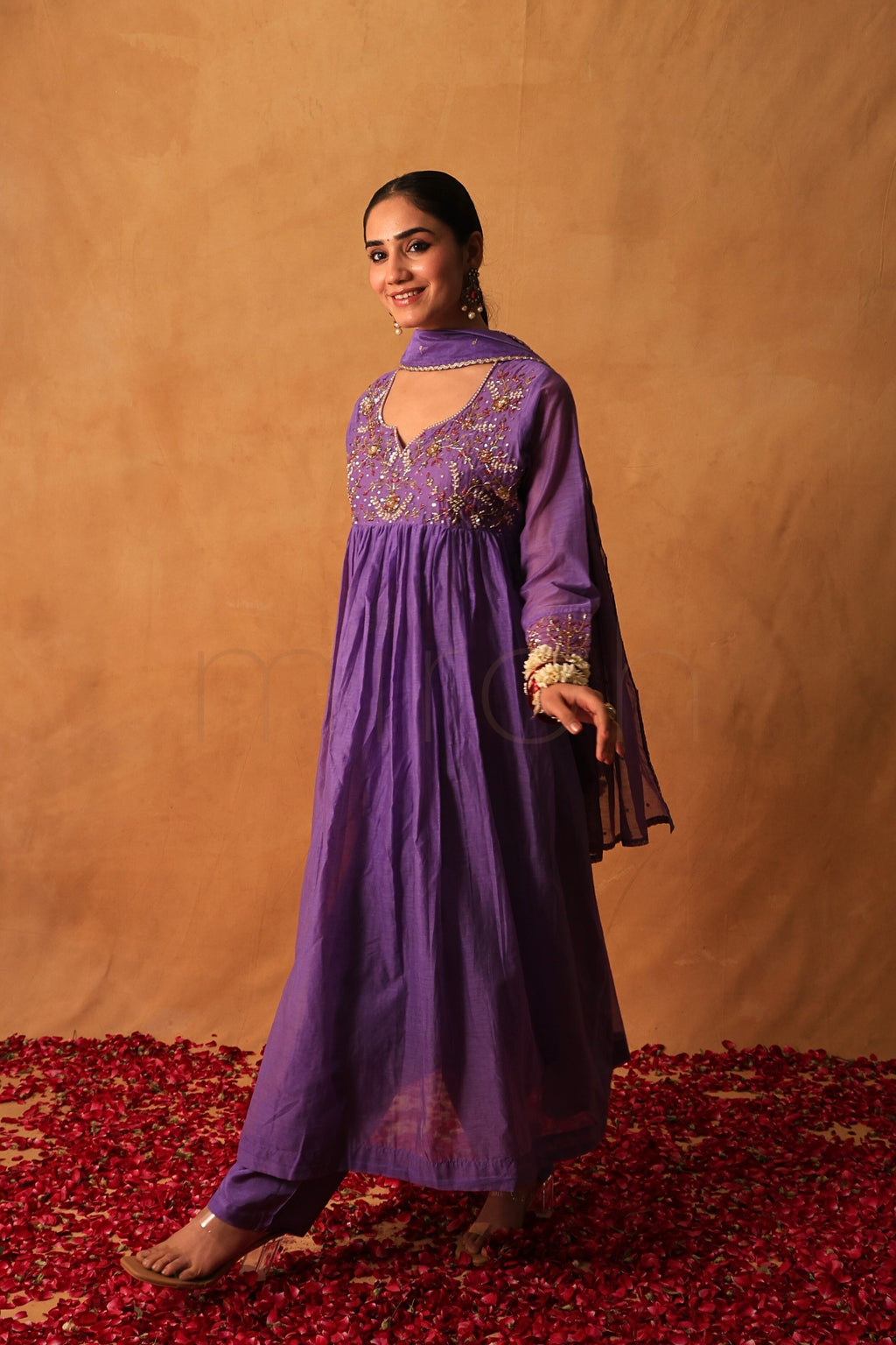 Mystic Lilac Handworked Mul Chanderi Suit Set