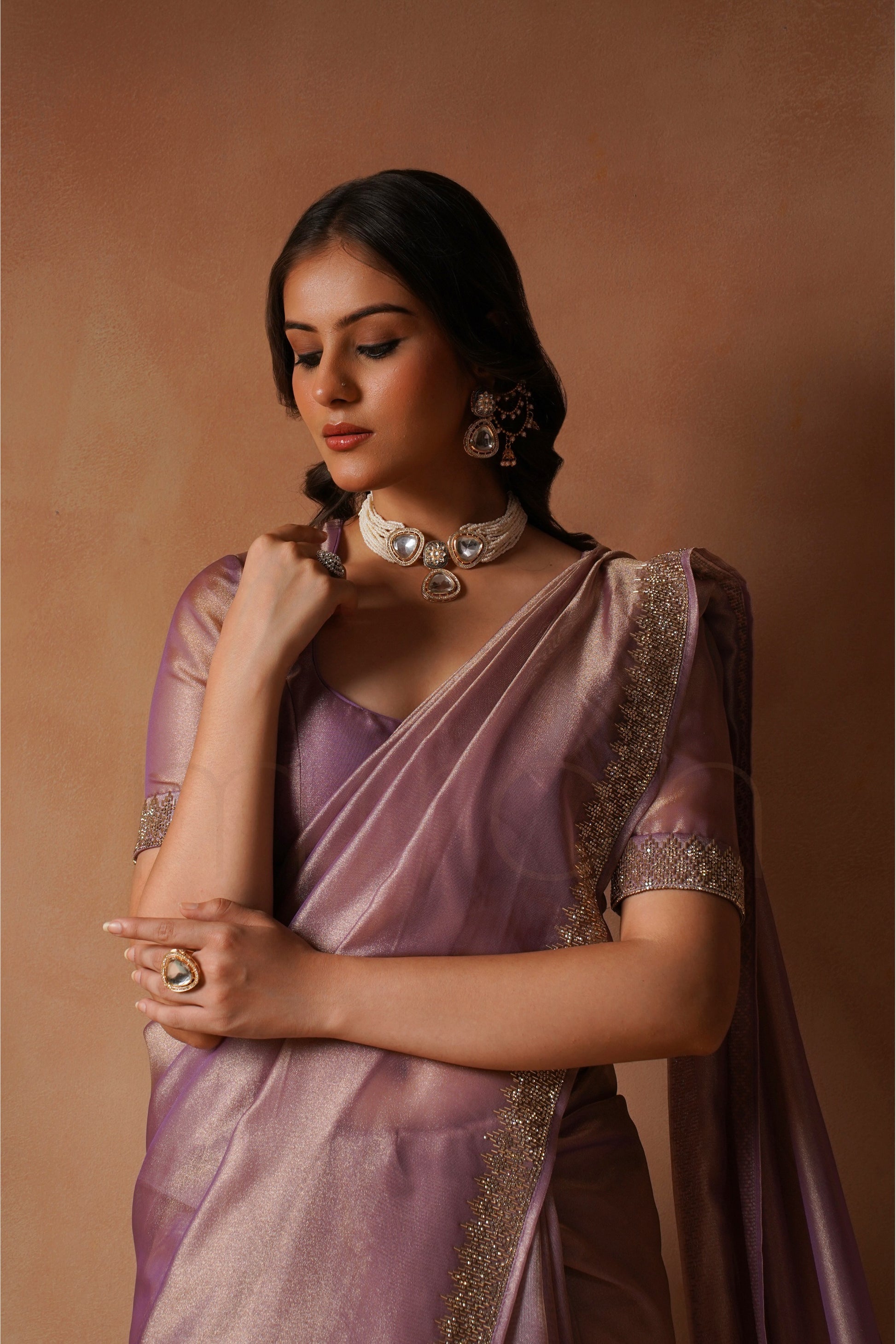Royal Dusty Mauve Saree with Embellished Border