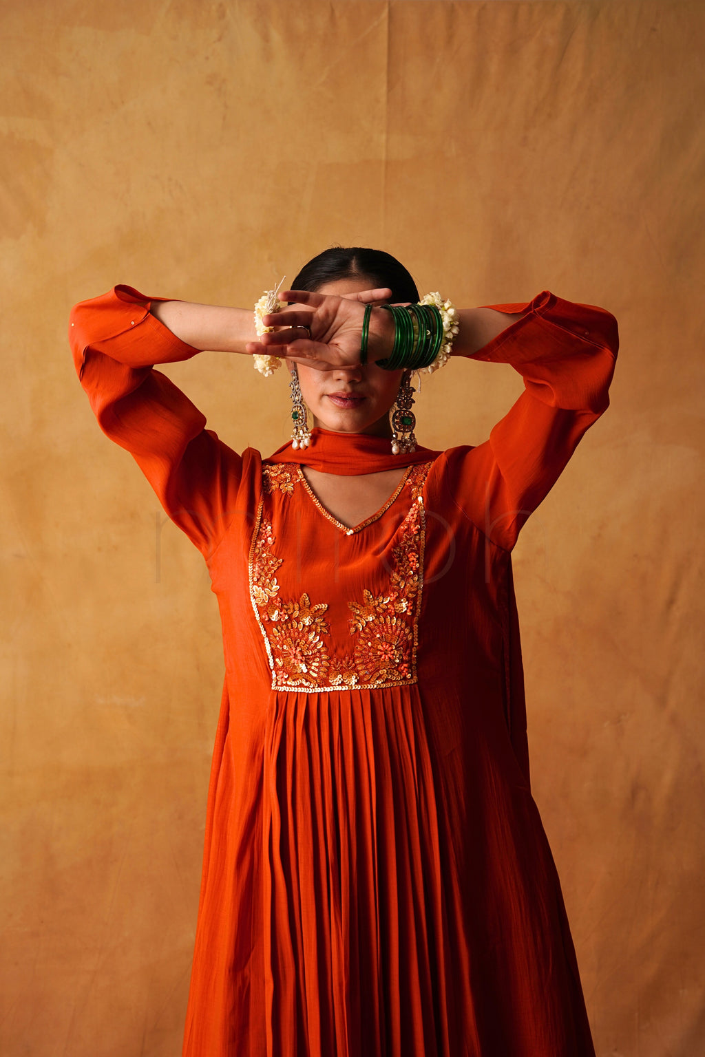 Rust Orange Glow Mul Chanderi Suit Set