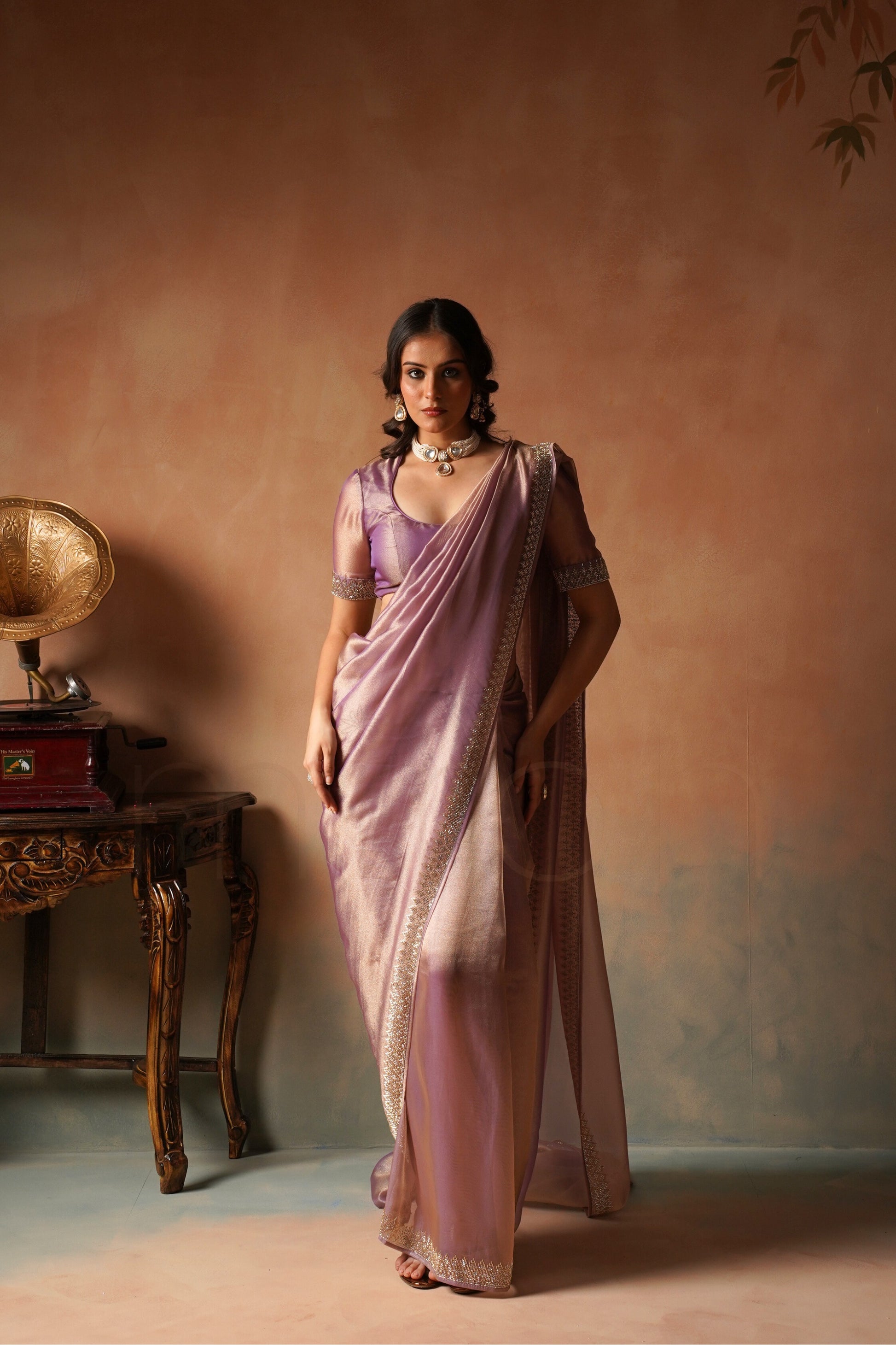Royal Dusty Mauve Saree with Embellished Border