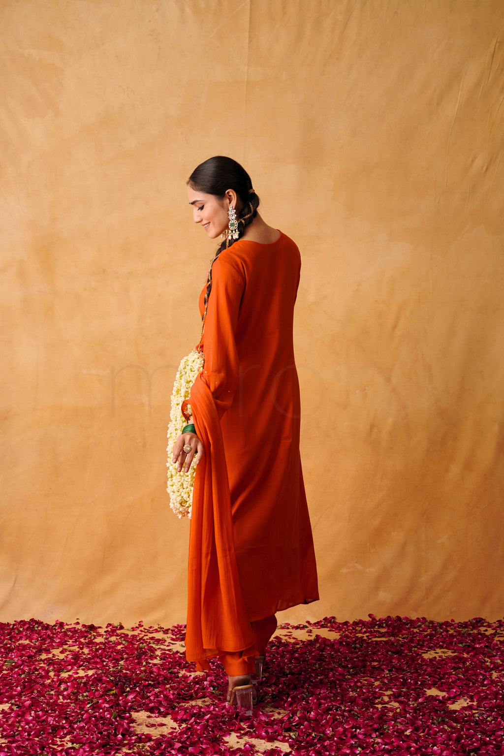 Rust Orange Glow Mul Chanderi Suit Set