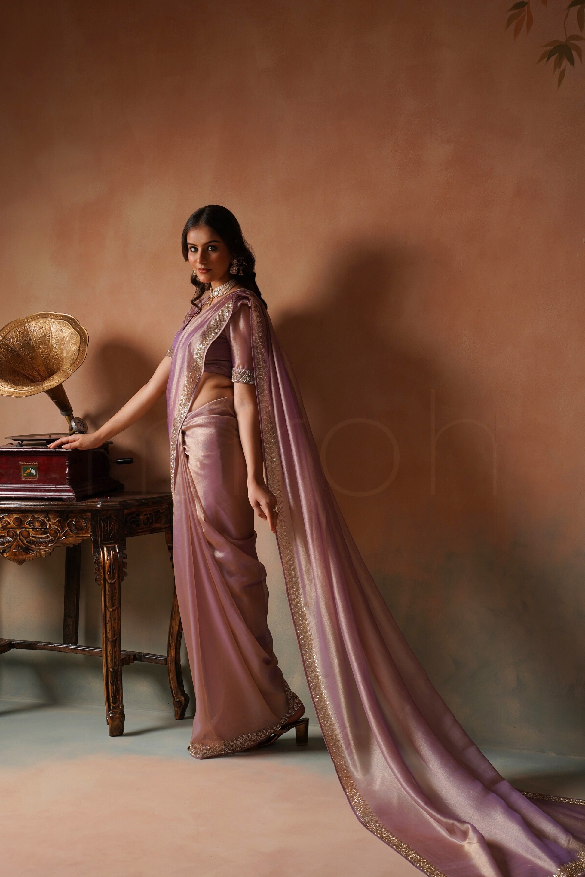 Royal Dusty Mauve Saree with Embellished Border