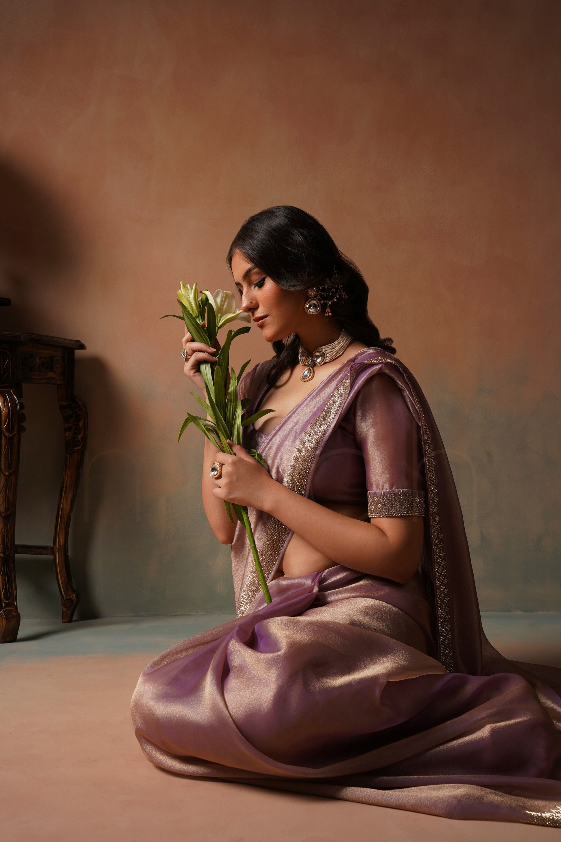Royal Dusty Mauve Saree with Embellished Border