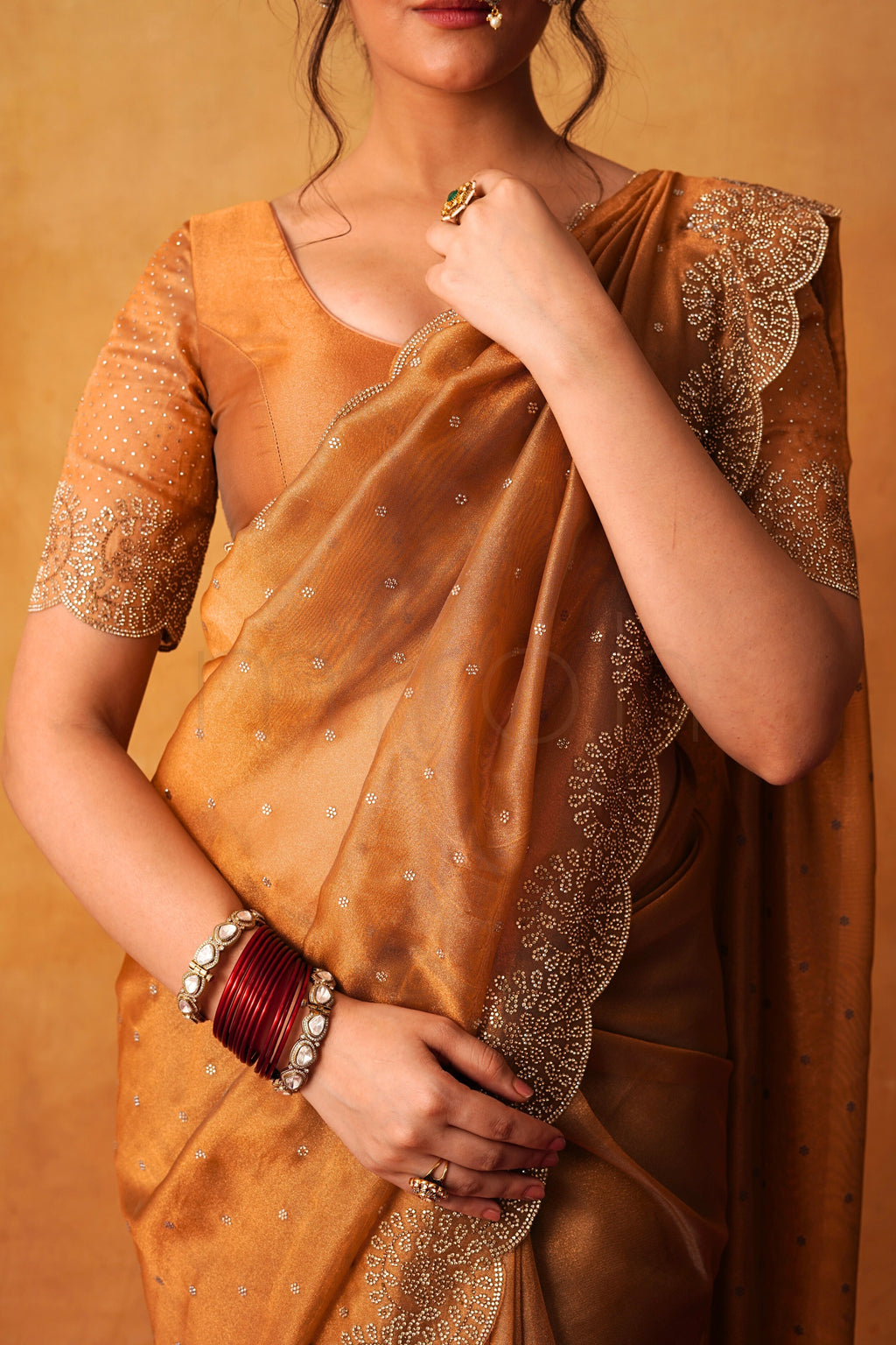 Rust-Gold Handcrafted Organza Saree