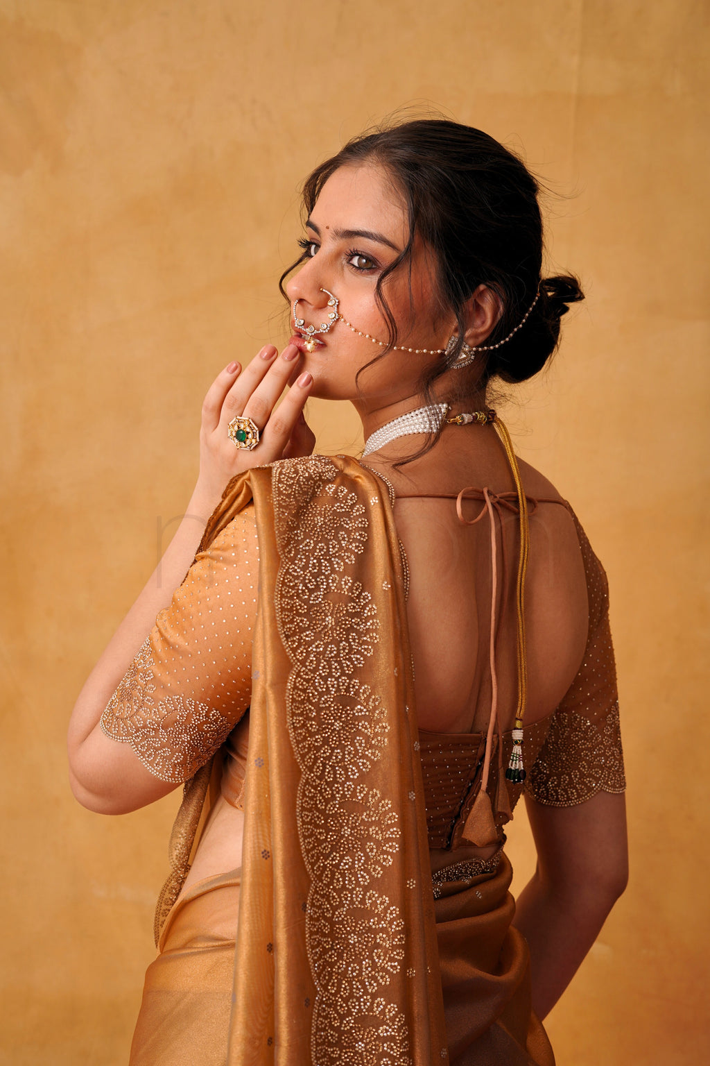 Rust-Gold Handcrafted Organza Saree