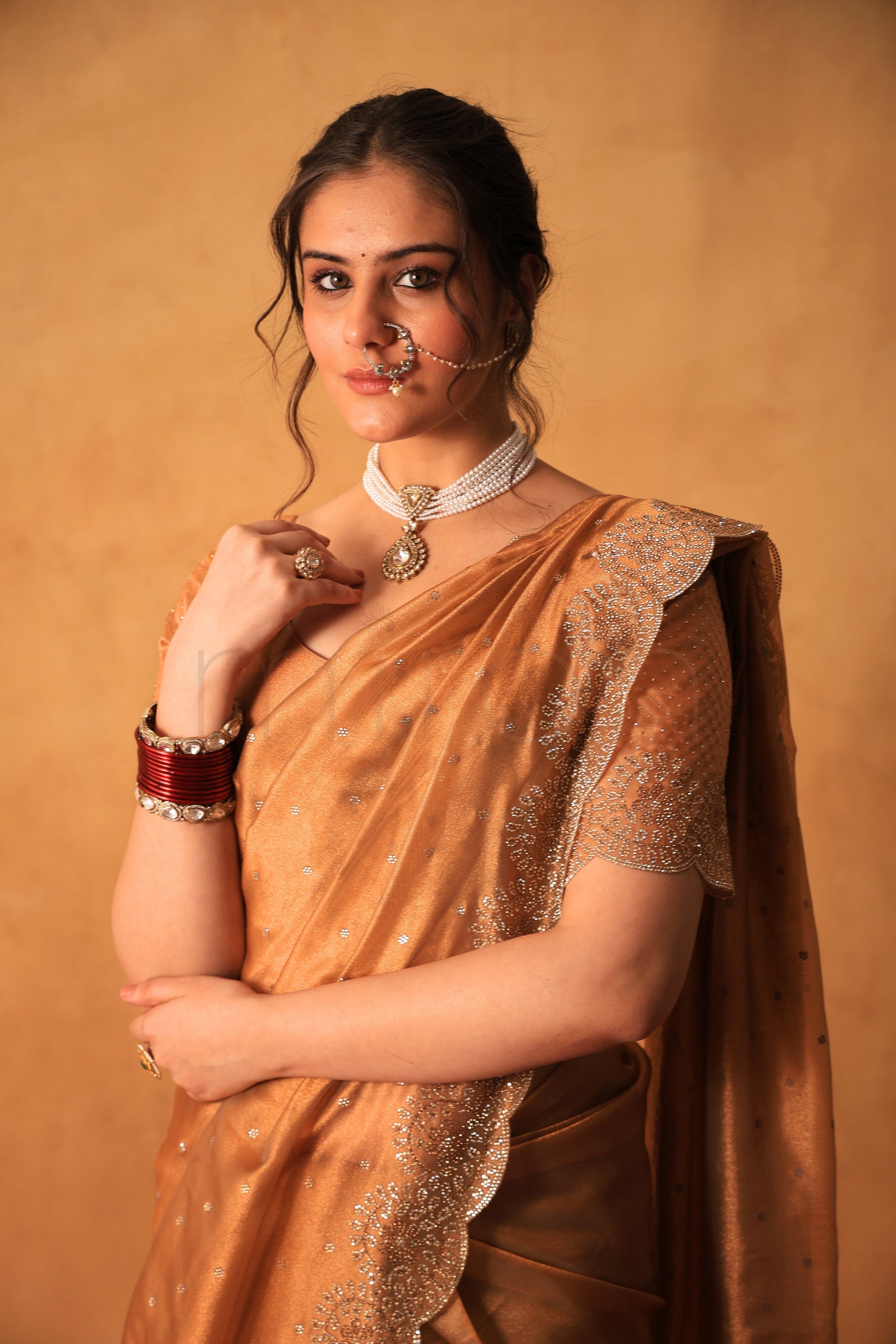 Rust-Gold Handcrafted Organza Saree