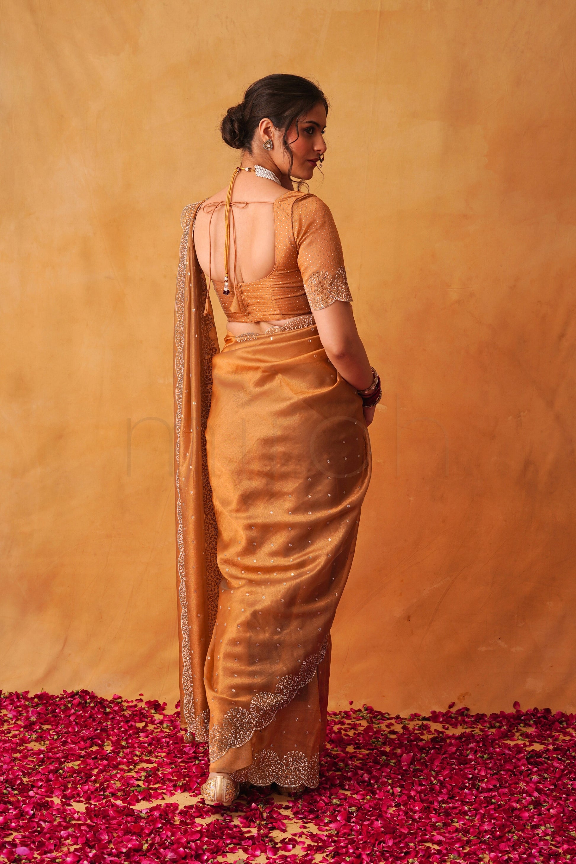 Rust-Gold Handcrafted Organza Saree