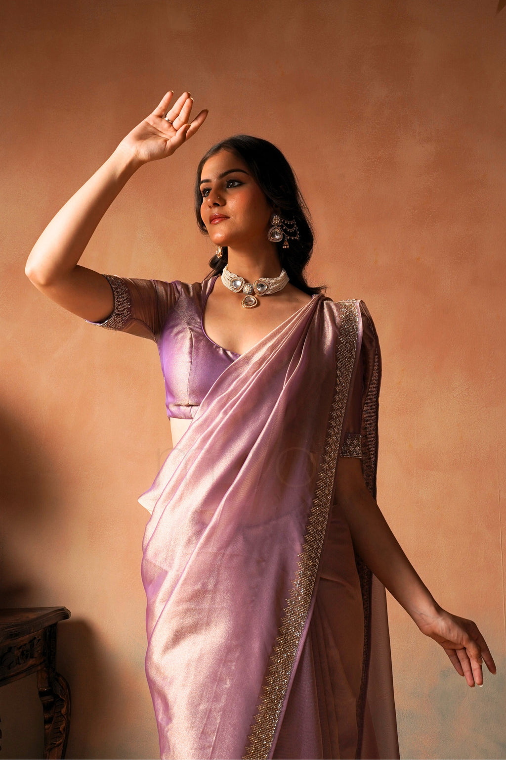 Royal Dusty Mauve Saree with Embellished Border