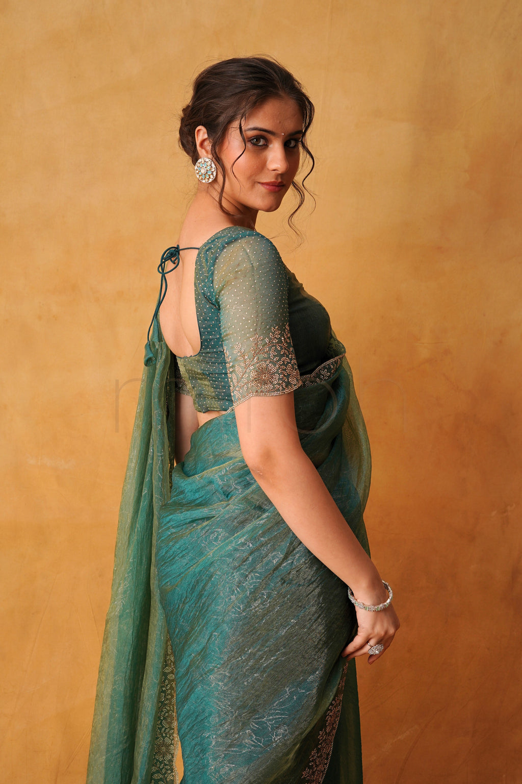 Dusty Sea Green Tissue Organza Saree