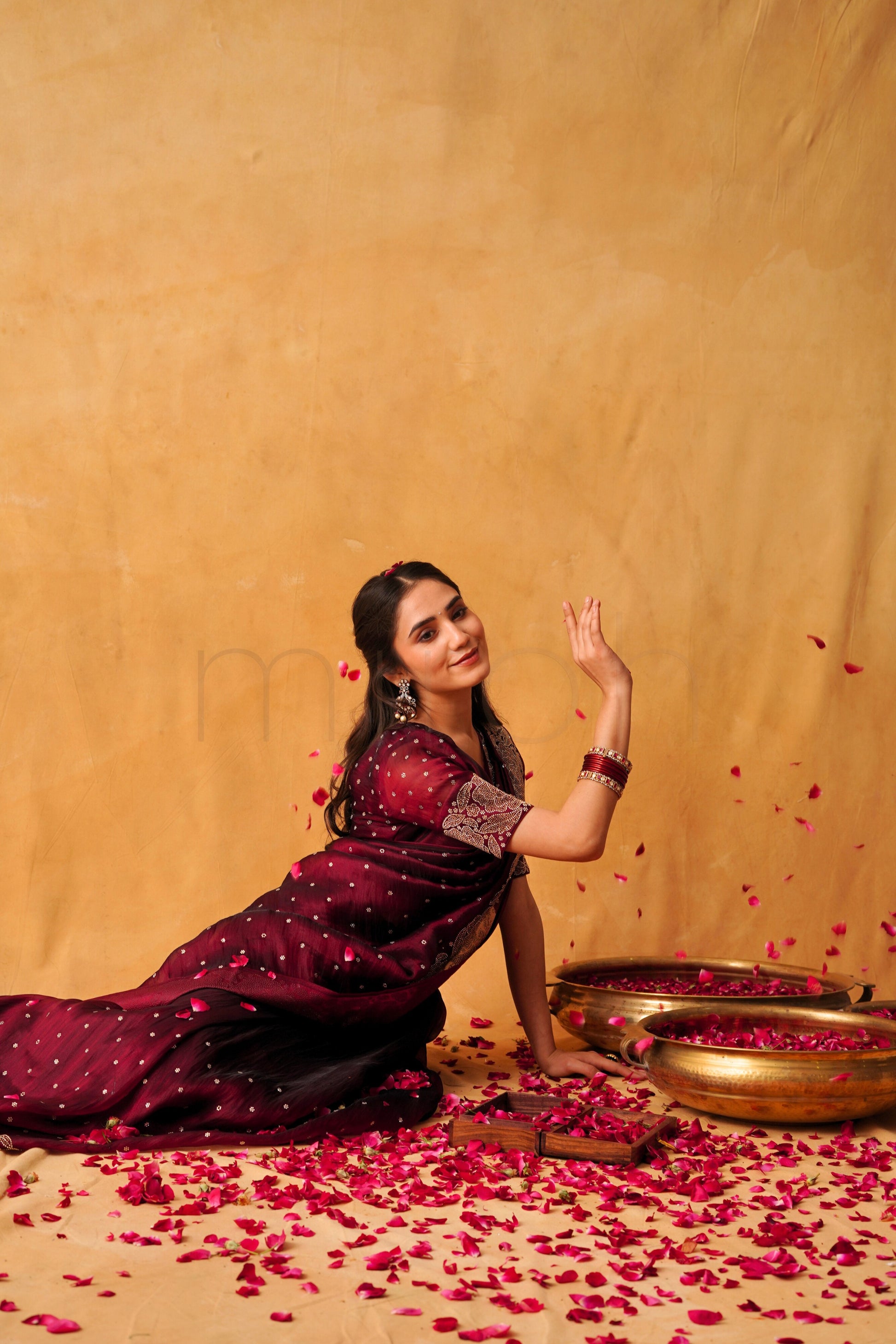 Cherry Luxe Organza Saree with Intricate Stonework