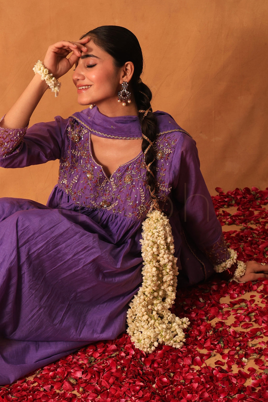 Mystic Lilac Handworked Mul Chanderi Suit Set