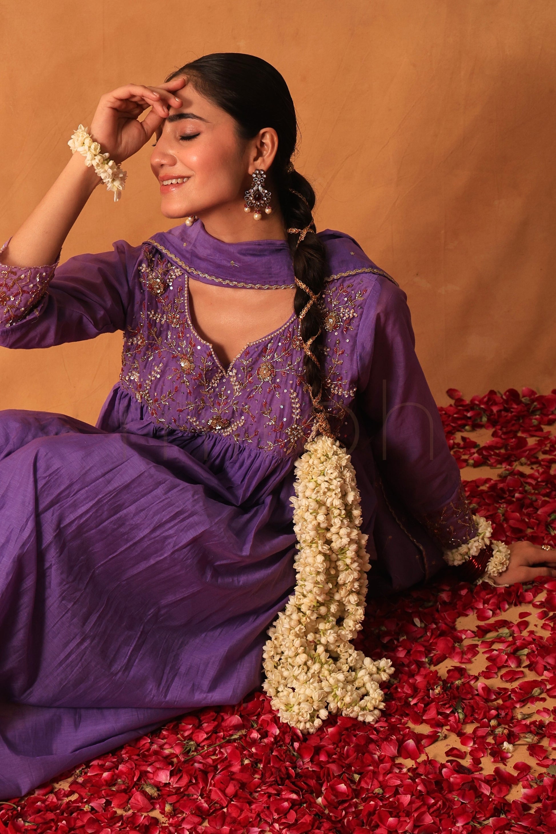 Mystic Lilac Handworked Mul Chanderi Suit Set