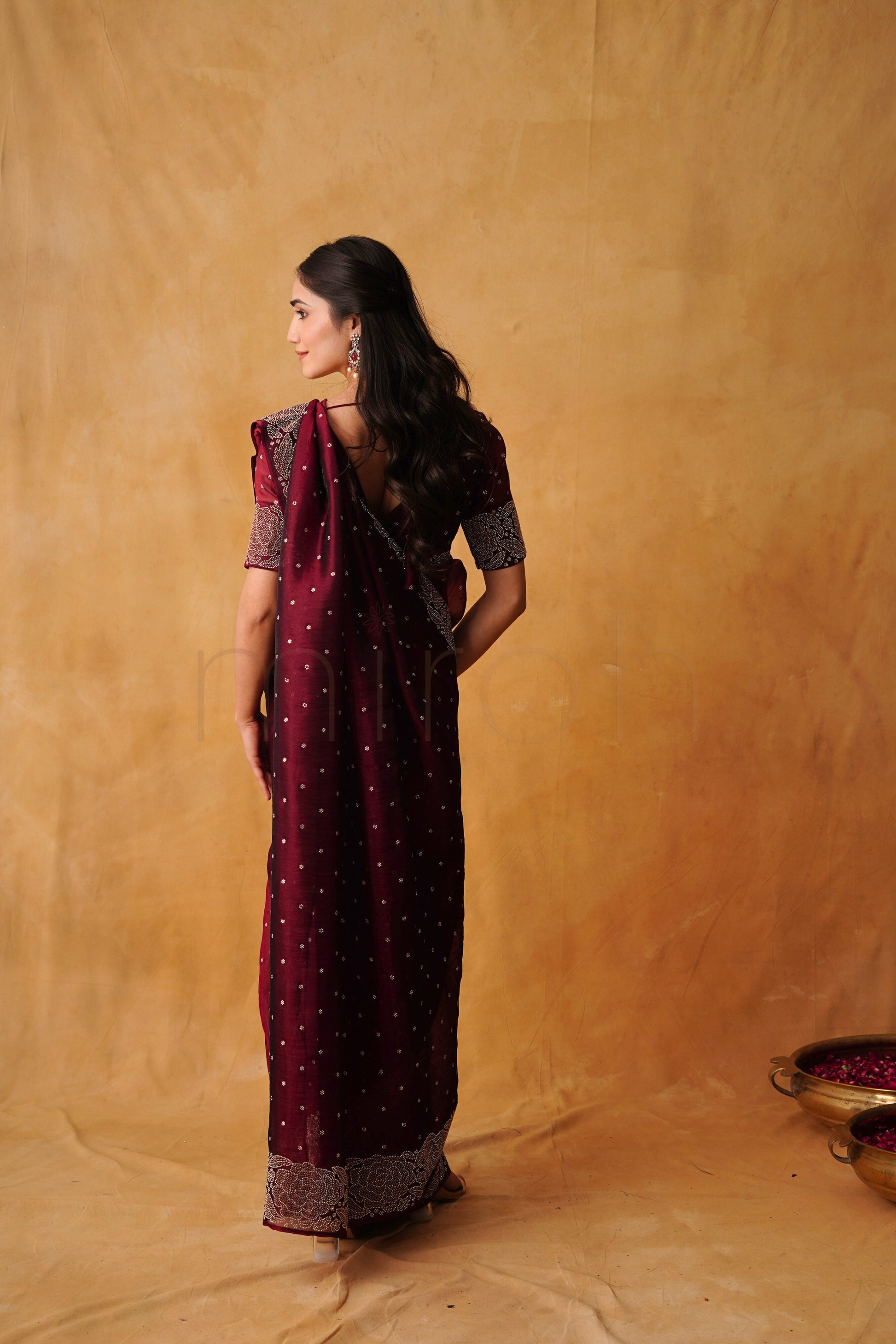 Cherry Luxe Organza Saree with Intricate Stonework