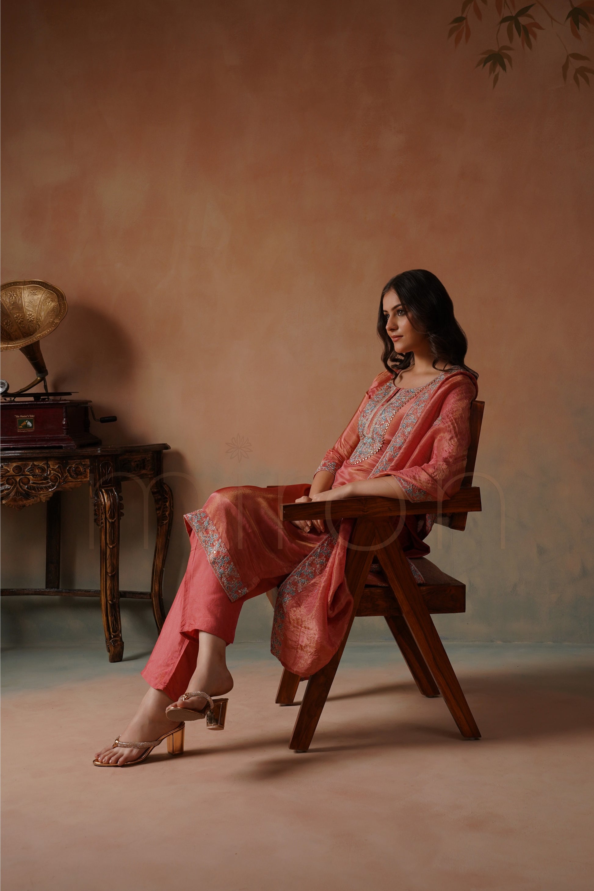 Deep Chestnut Radiance Embroidered Kurti Set