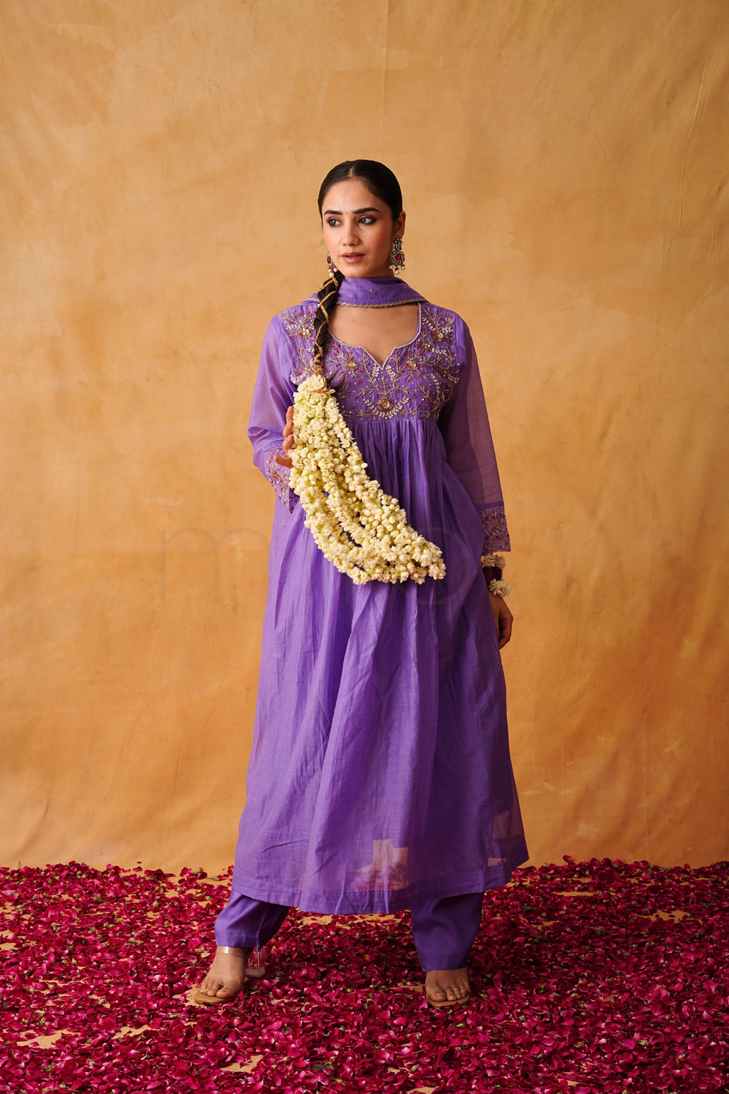 Mystic Lilac Handworked Mul Chanderi Suit Set