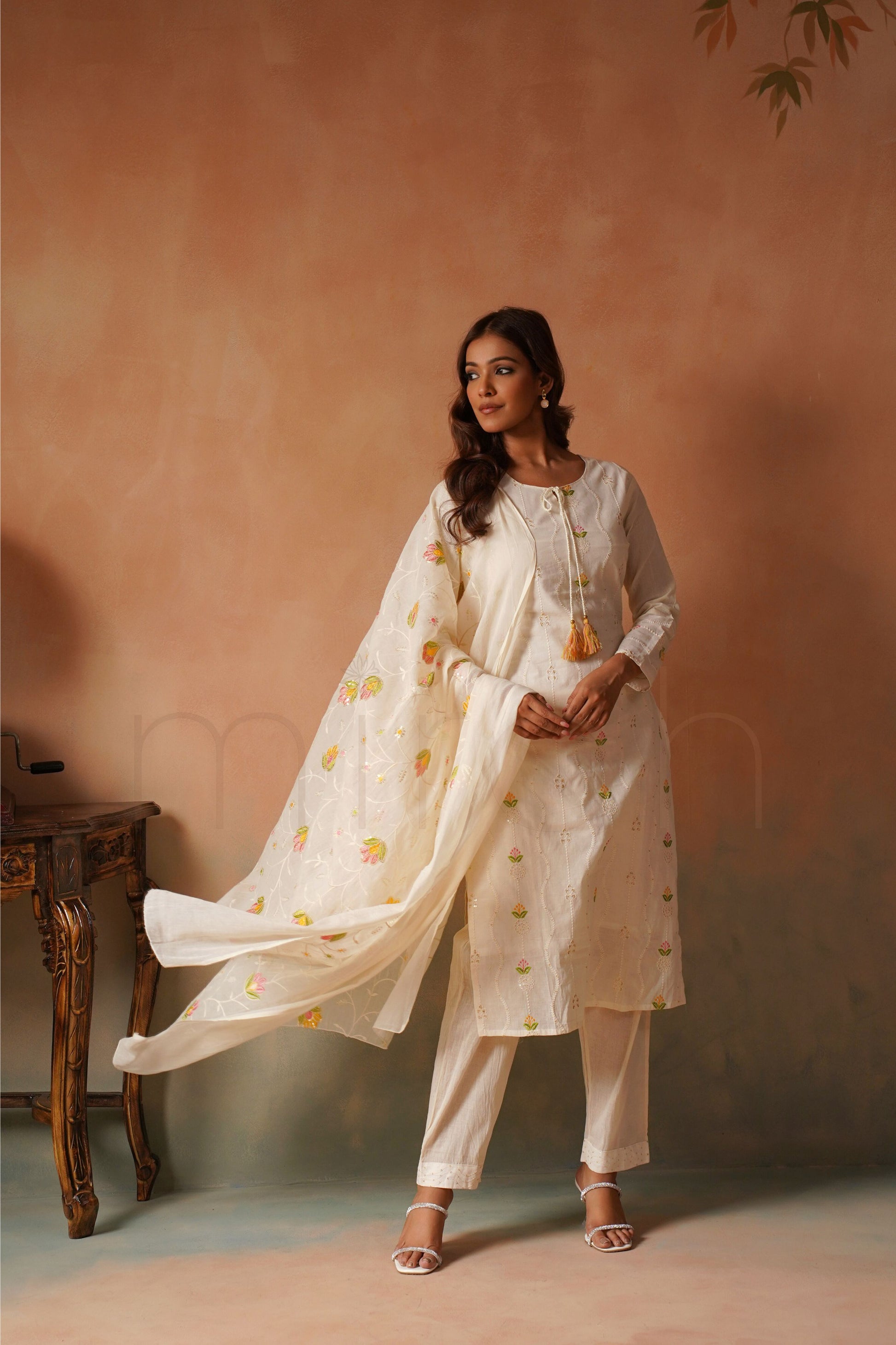 Off-White Embroidered Kurta Set