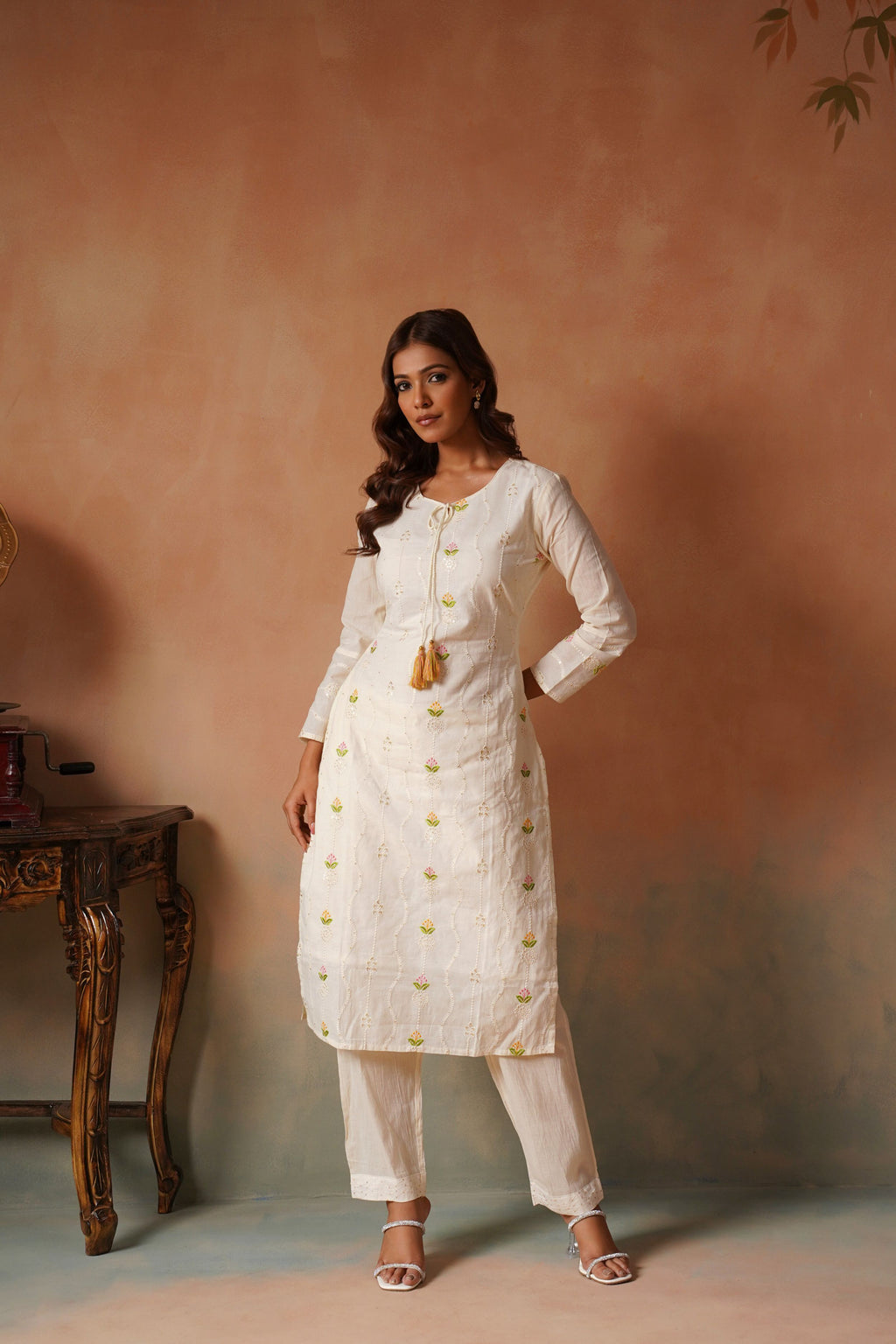 Off-White Embroidered Kurta Set