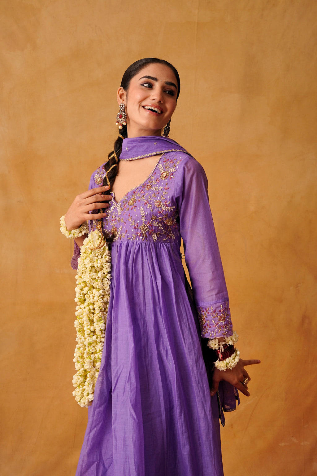 Mystic Lilac Handworked Mul Chanderi Suit Set