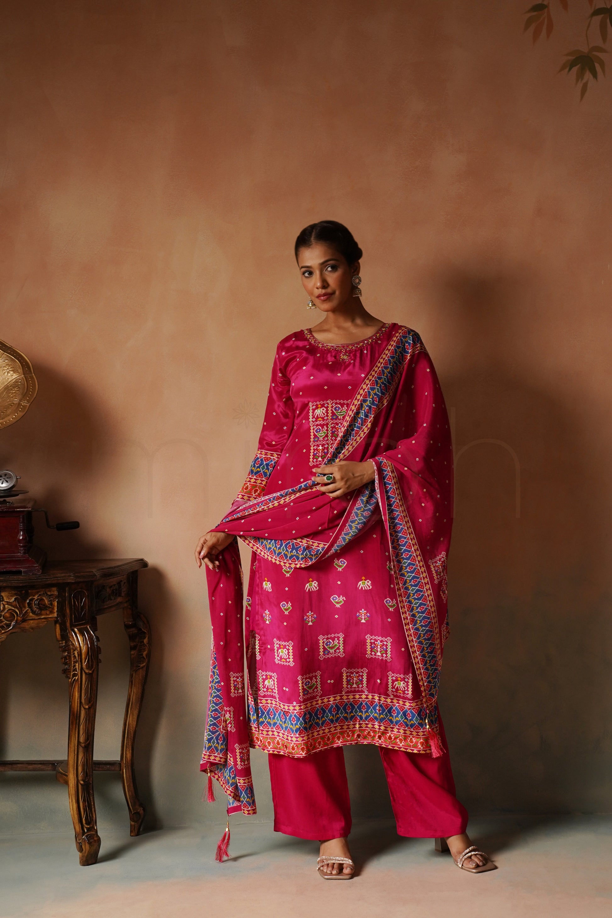 Rani Pink Printed Crepe Suit Set
