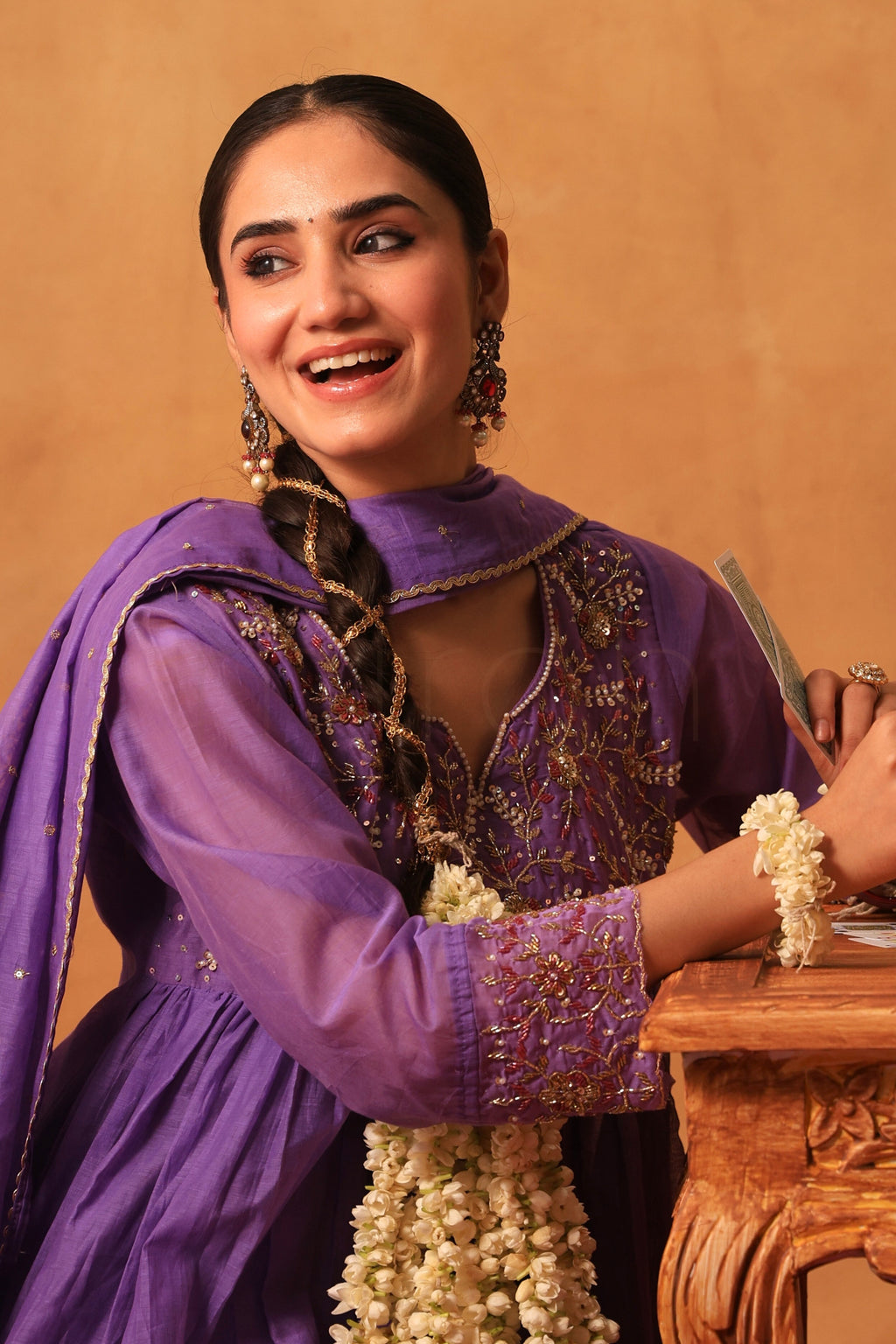 Mystic Lilac Handworked Mul Chanderi Suit Set