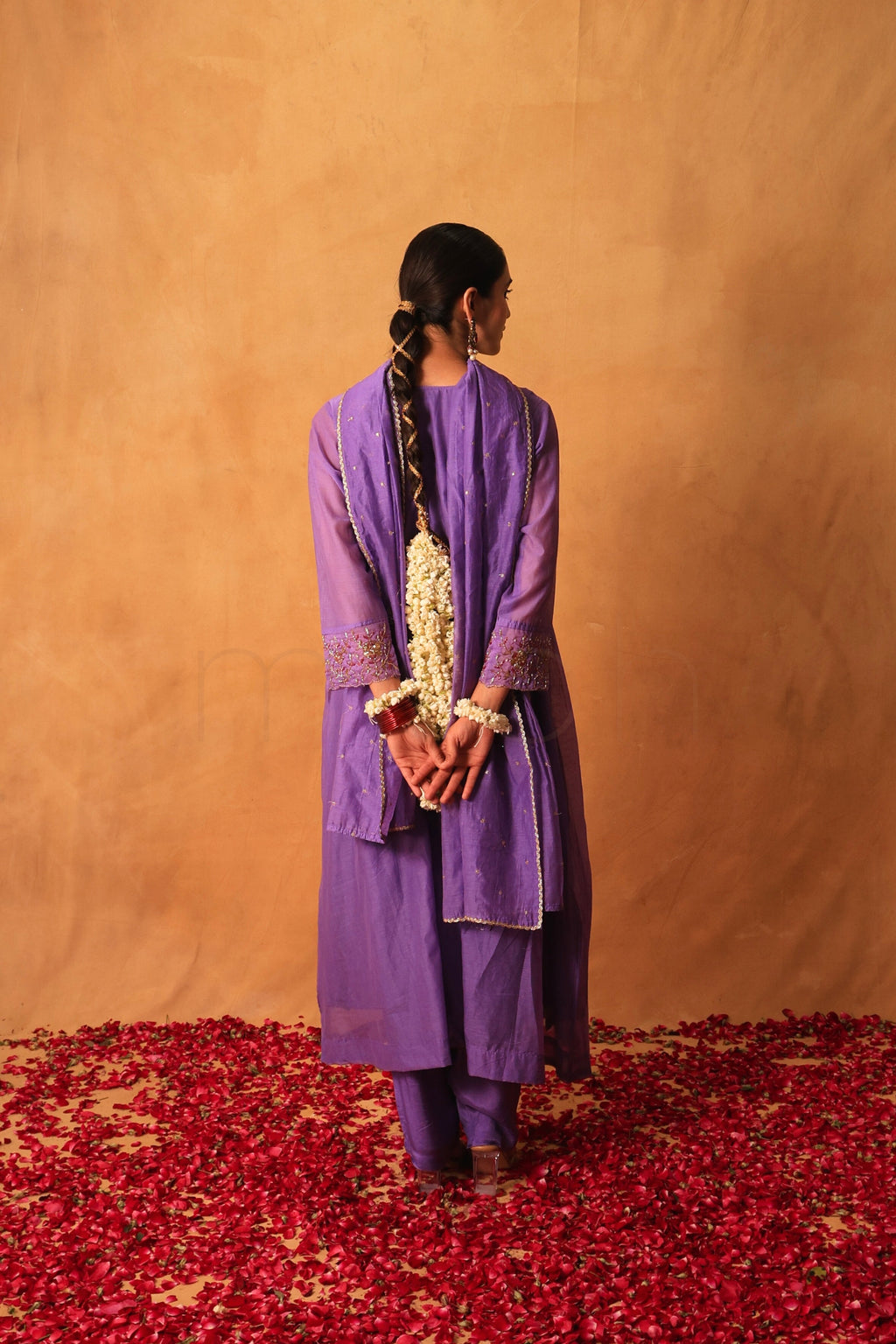 Mystic Lilac Handworked Mul Chanderi Suit Set