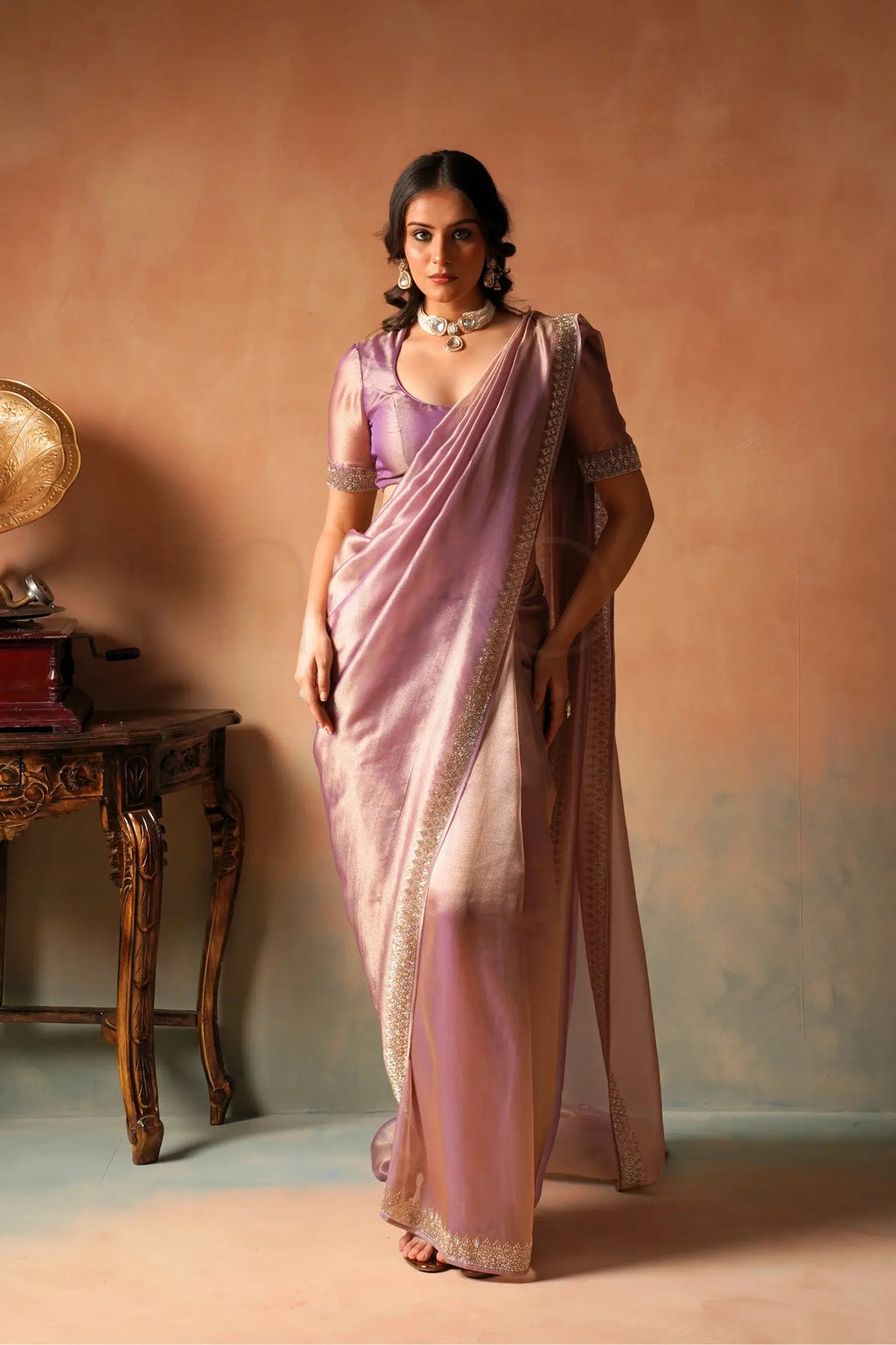 Royal Dusty Mauve Saree with Embellished Border