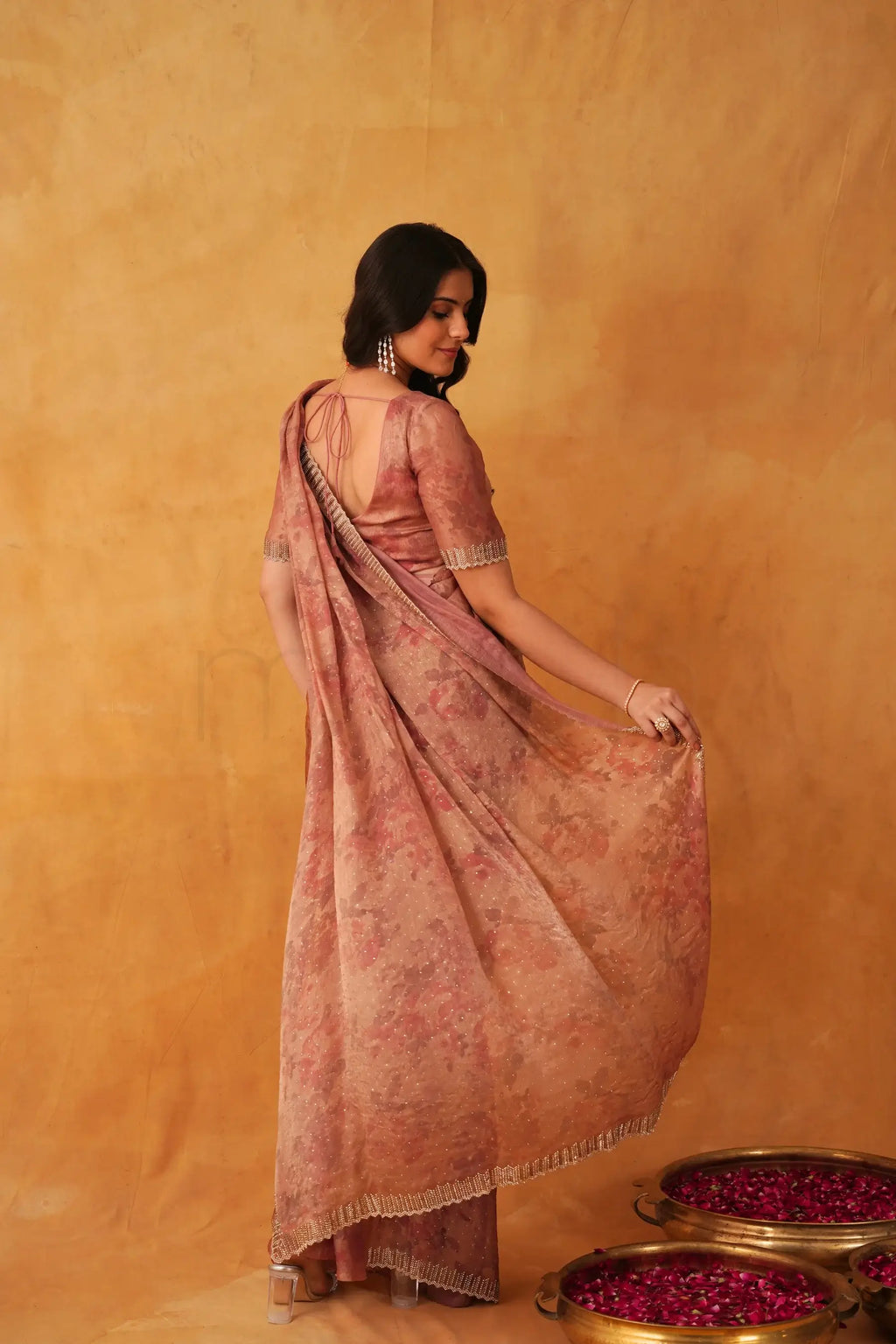 Blush Rose Pink Floral Printed Saree