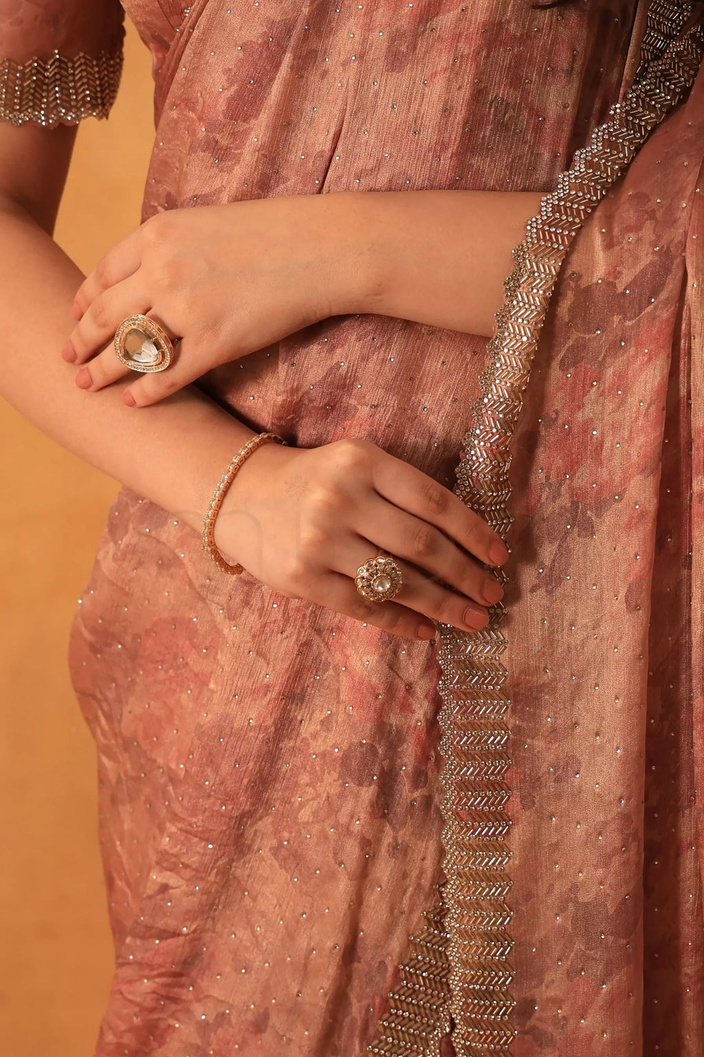 Blush Rose Pink Floral Printed Saree