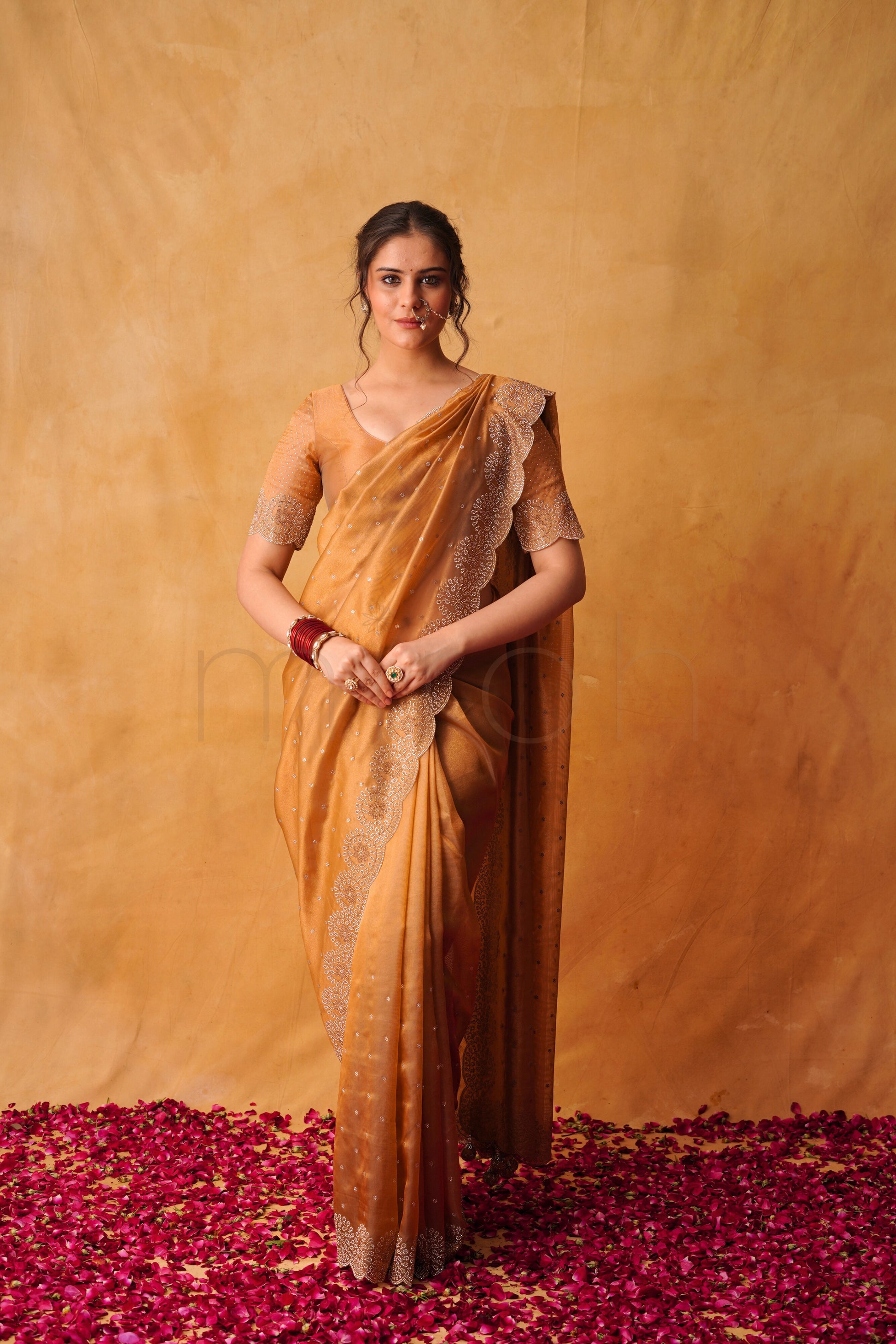 Rust-Gold Handcrafted Organza Saree